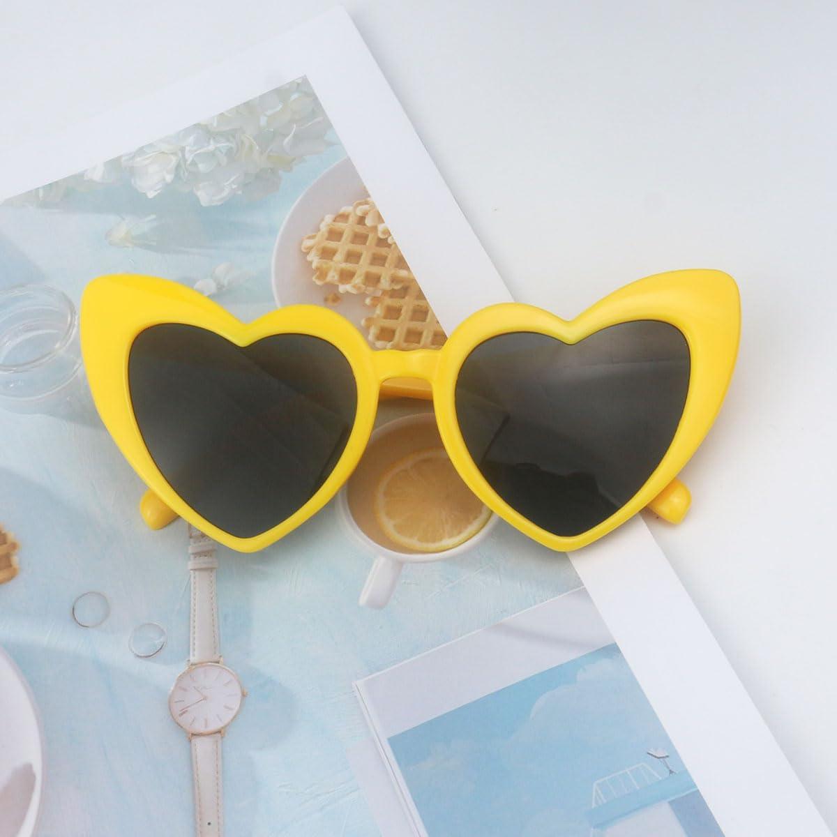 Gafas de sol retro de corazón para mujer - Amarillo - 15.5x4.5 cm