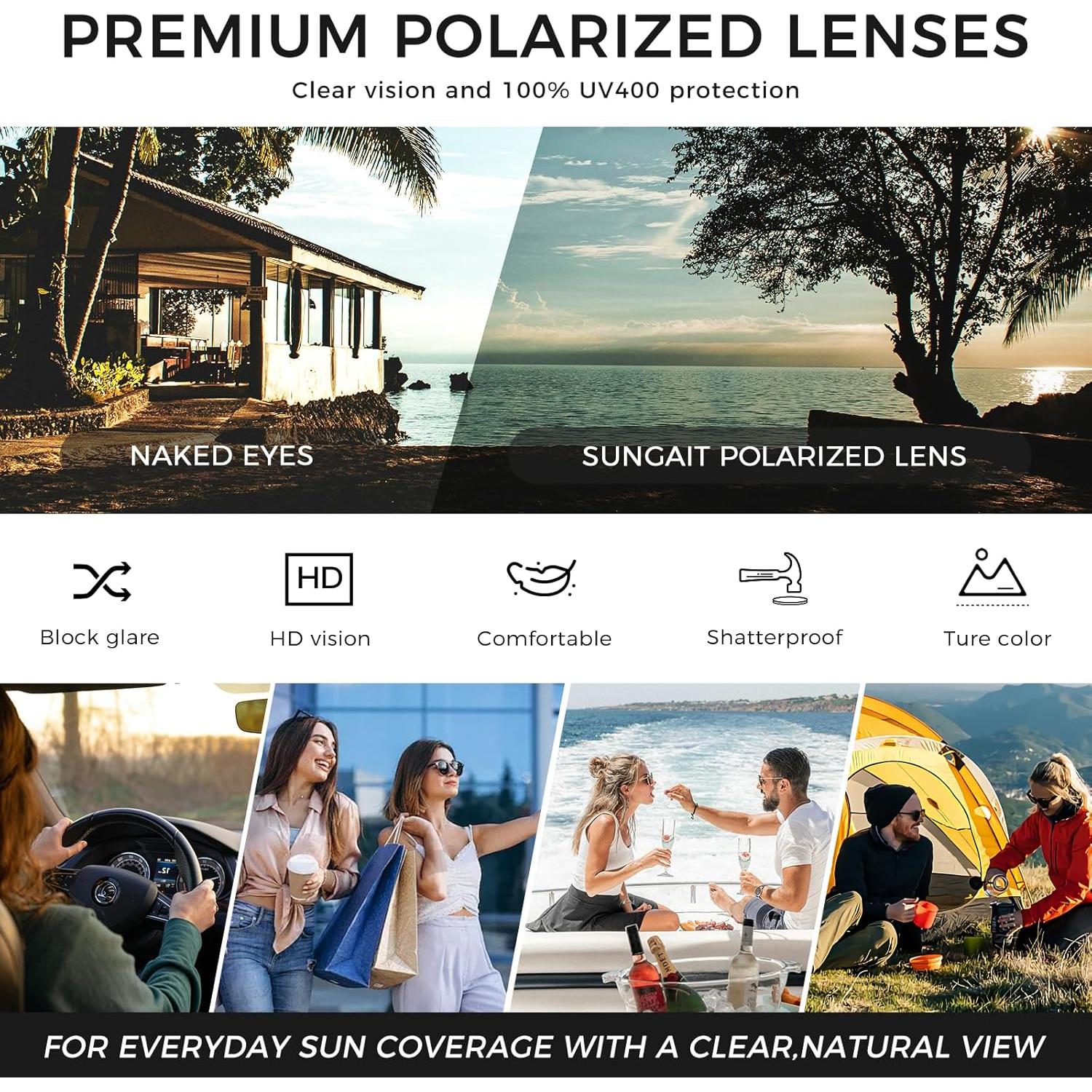 Gafas de Sol Retro Cuadradas Sungait UV400 para Hombres y Mujeres