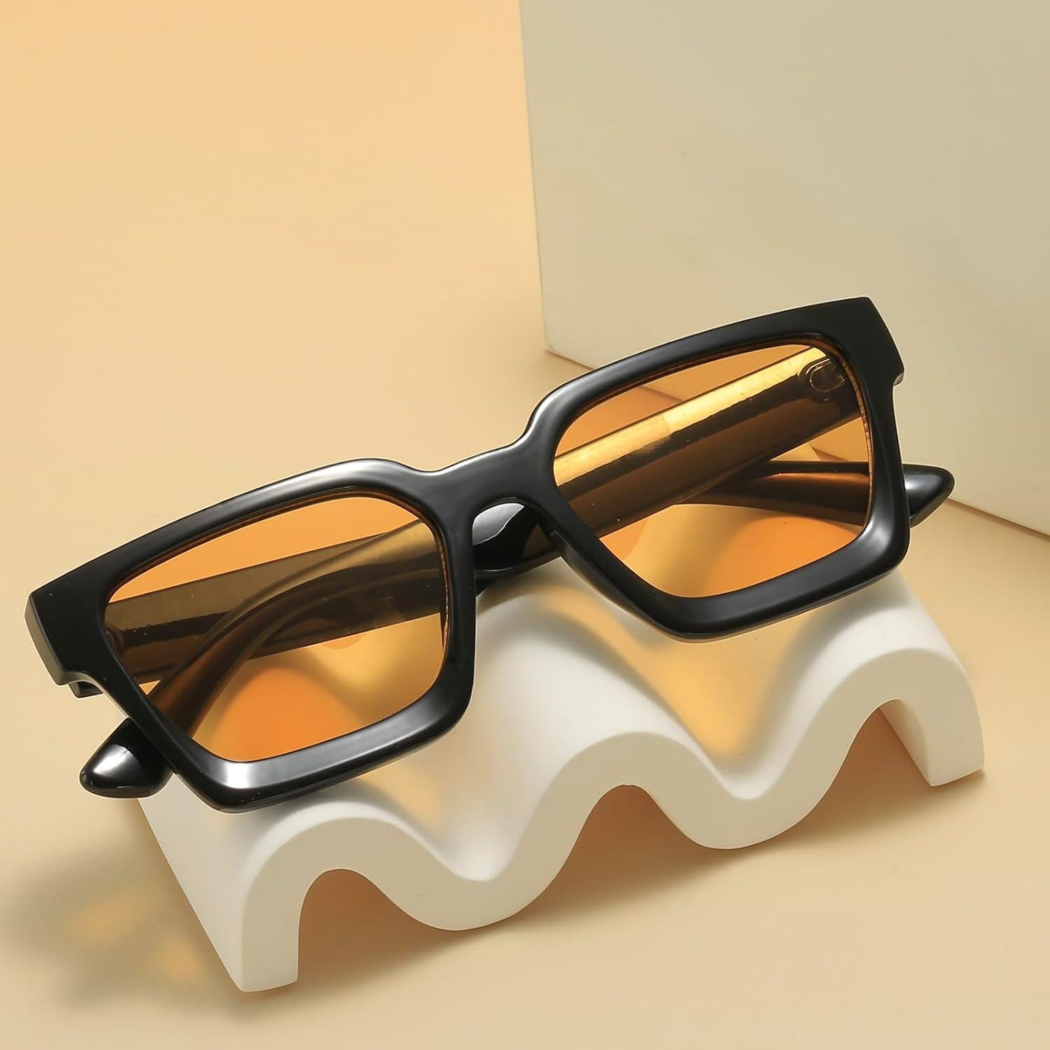 Gafas de sol cuadradas AISSWZBER unisex UV400 retro amarillas