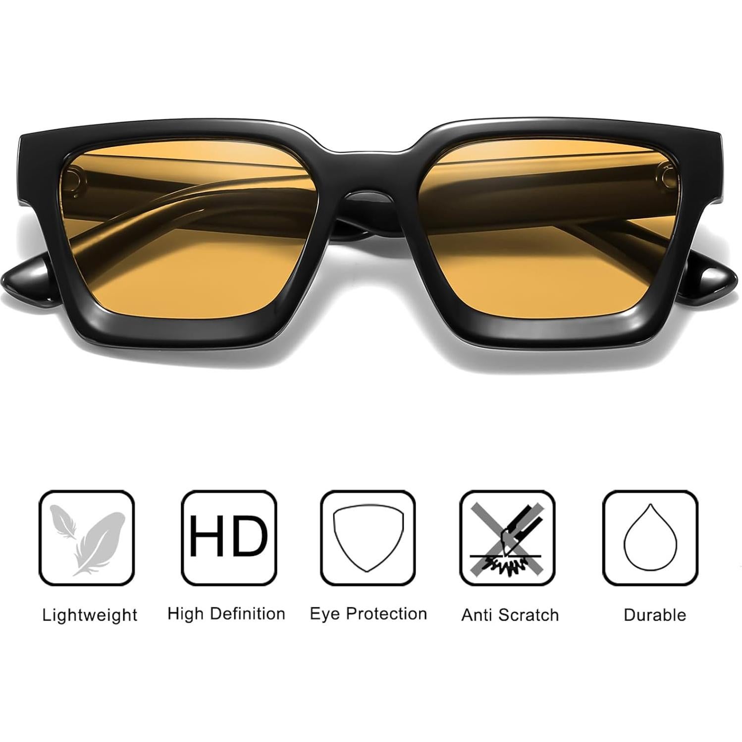 Gafas de sol cuadradas AISSWZBER unisex UV400 retro amarillas