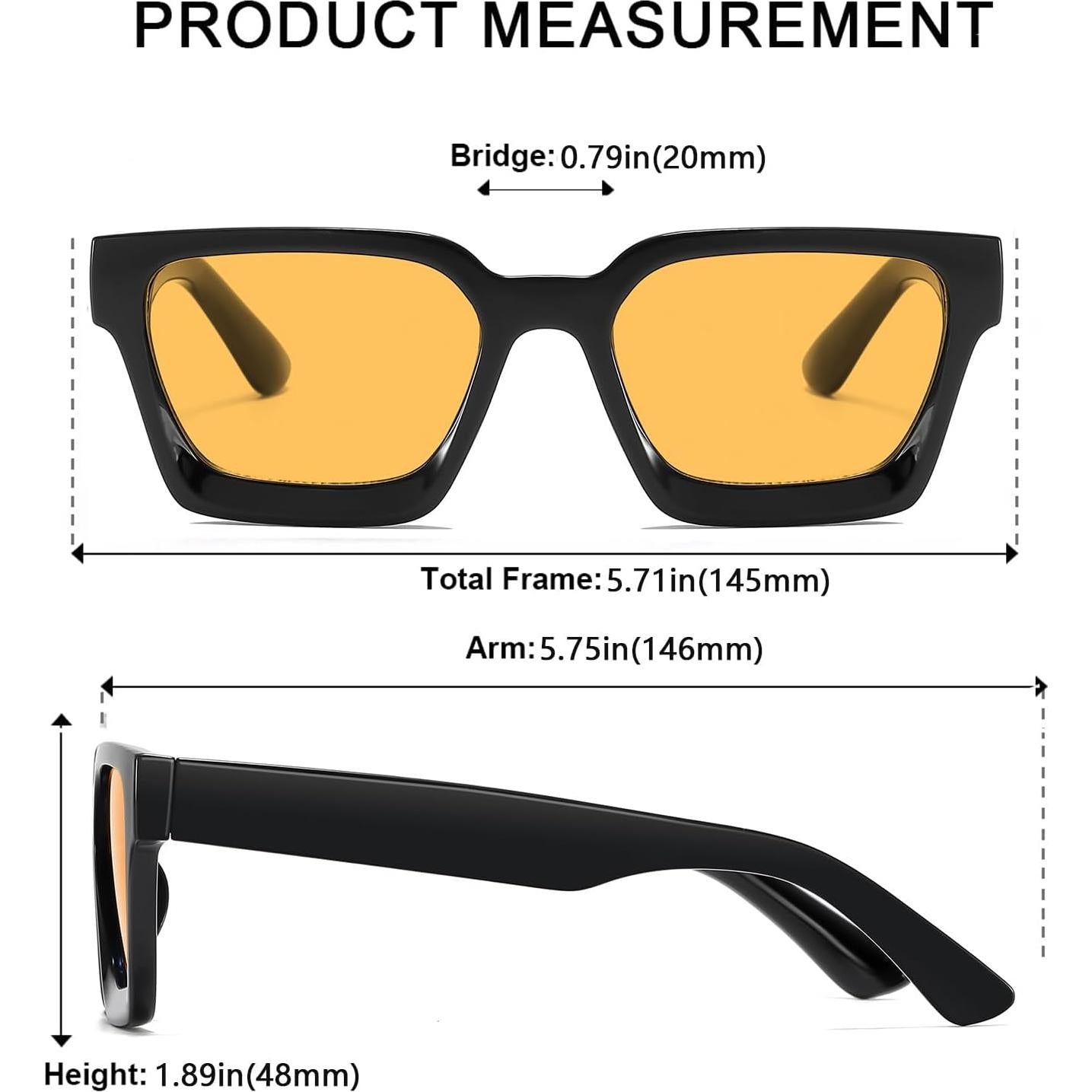 Gafas de sol cuadradas AISSWZBER unisex UV400 retro amarillas