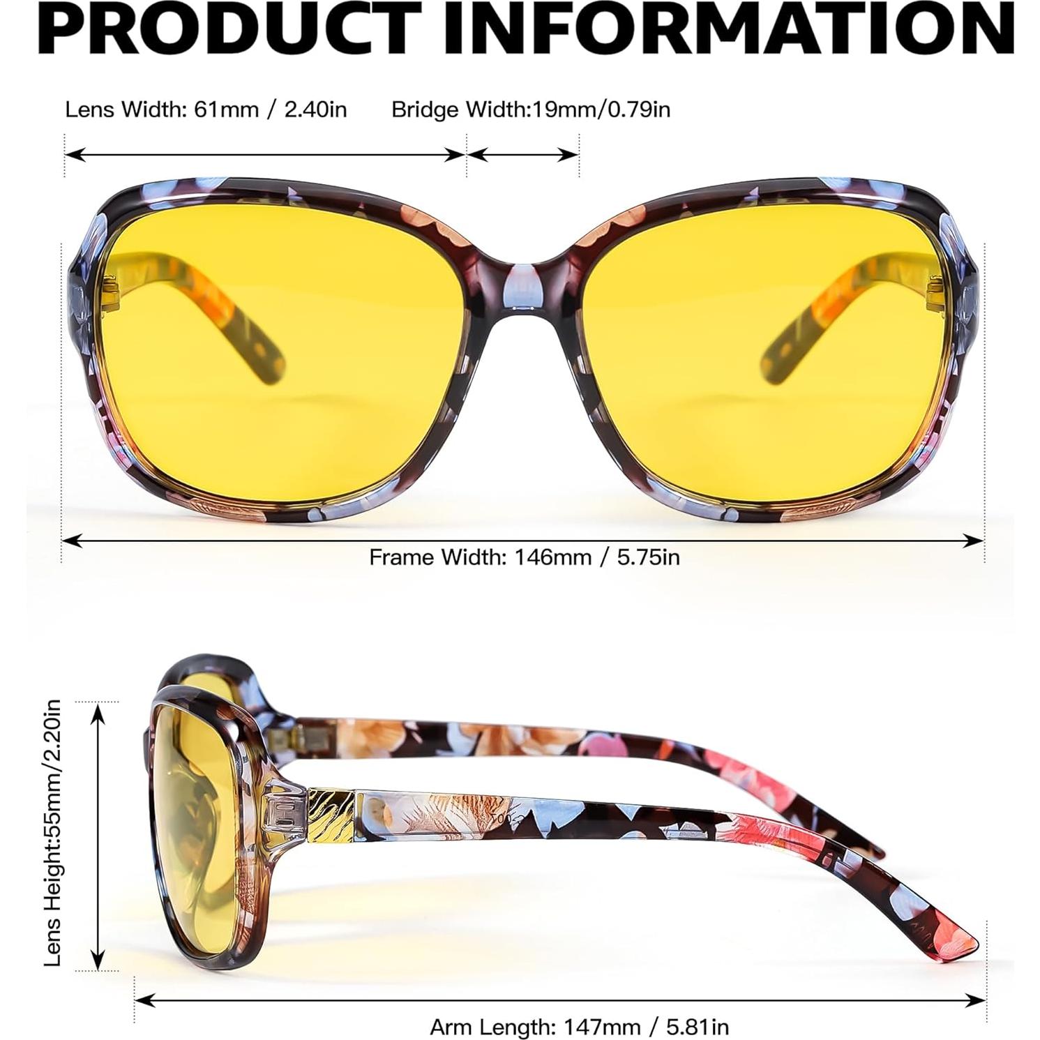 Gafas de Conducir de Noche SIPHEW para Mujeres Amarillas Polarizadas