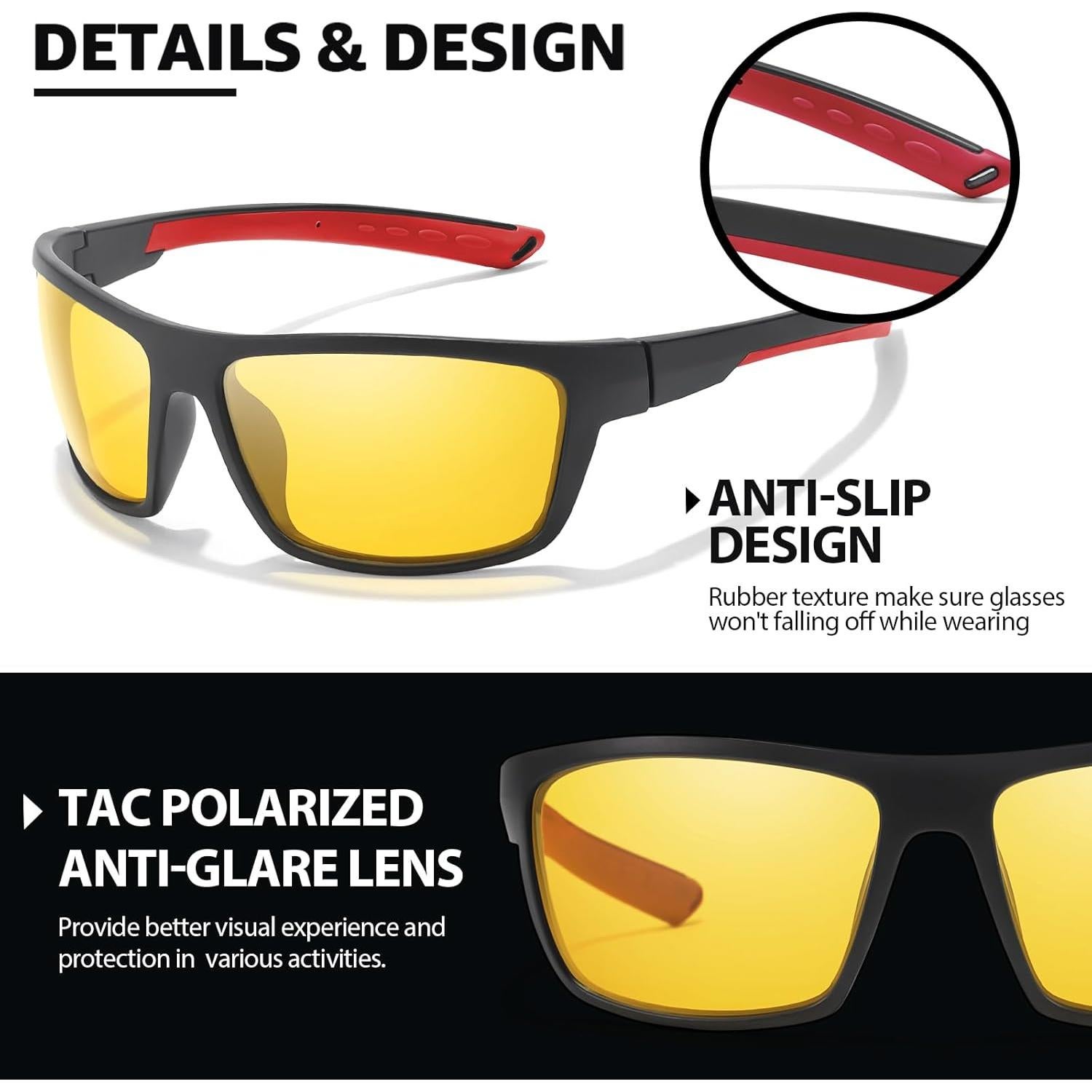 Gafas de Visión Nocturna TJUTR Polarizadas Amarillas Unisex