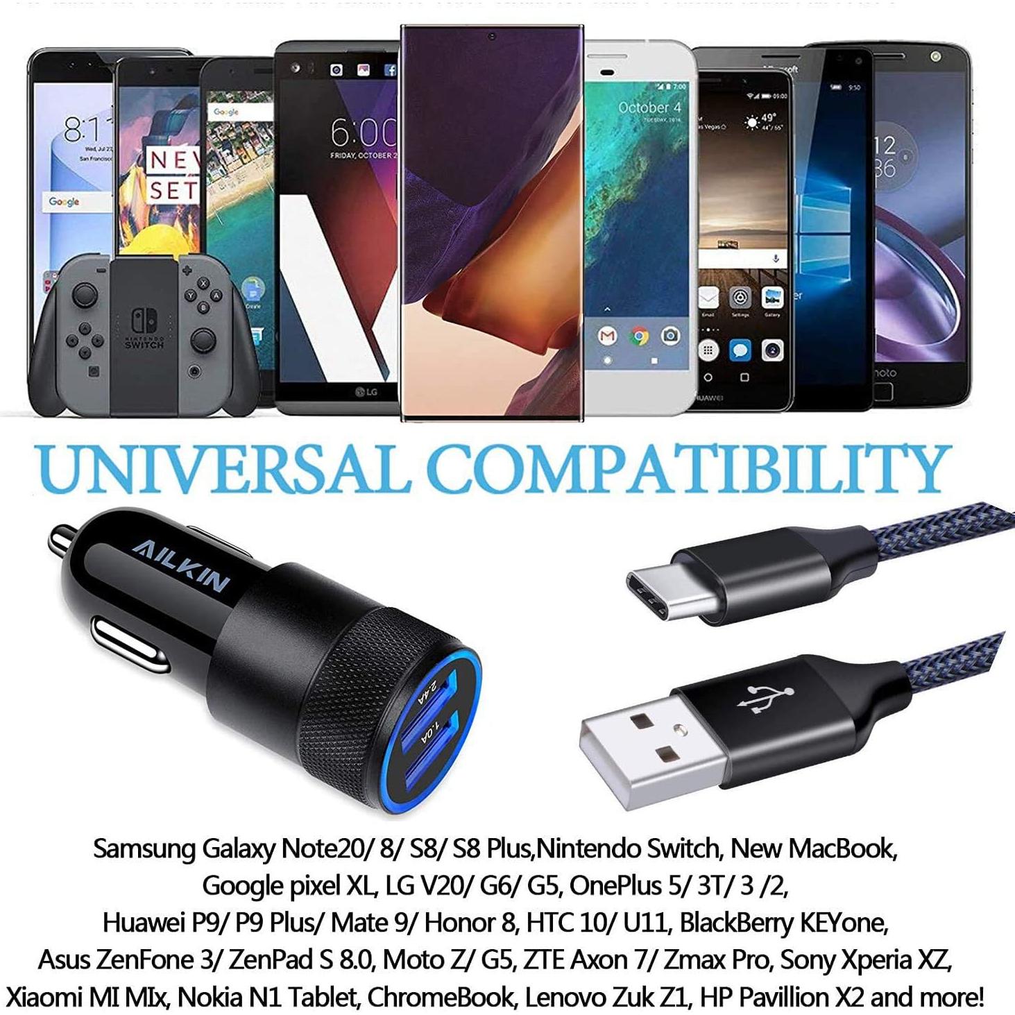 Cargador de coche USB tipo C Doble Puerto para Samsung y Google