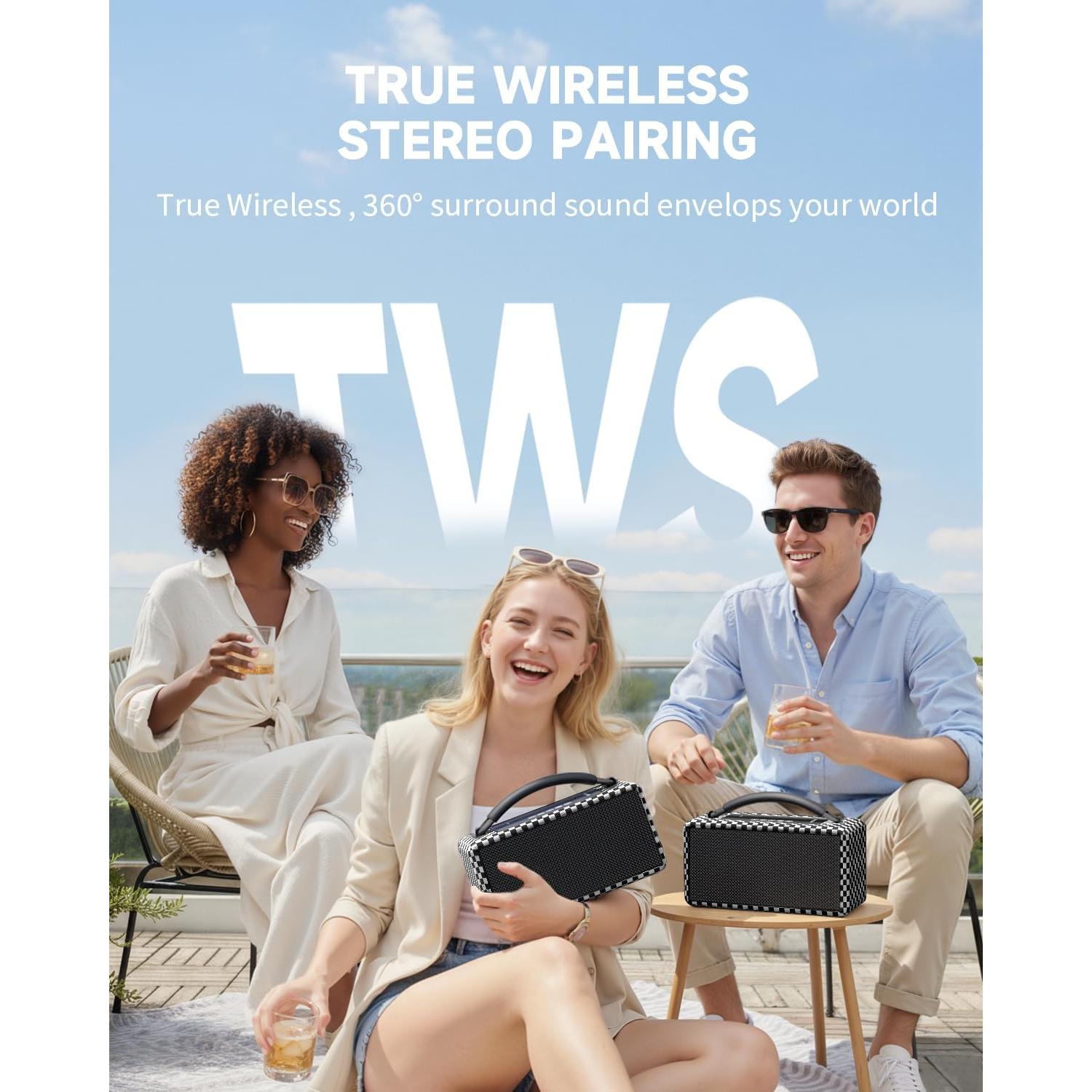 Altavoz Bluetooth DINDIN 80W Portátil Madera 20H Batería