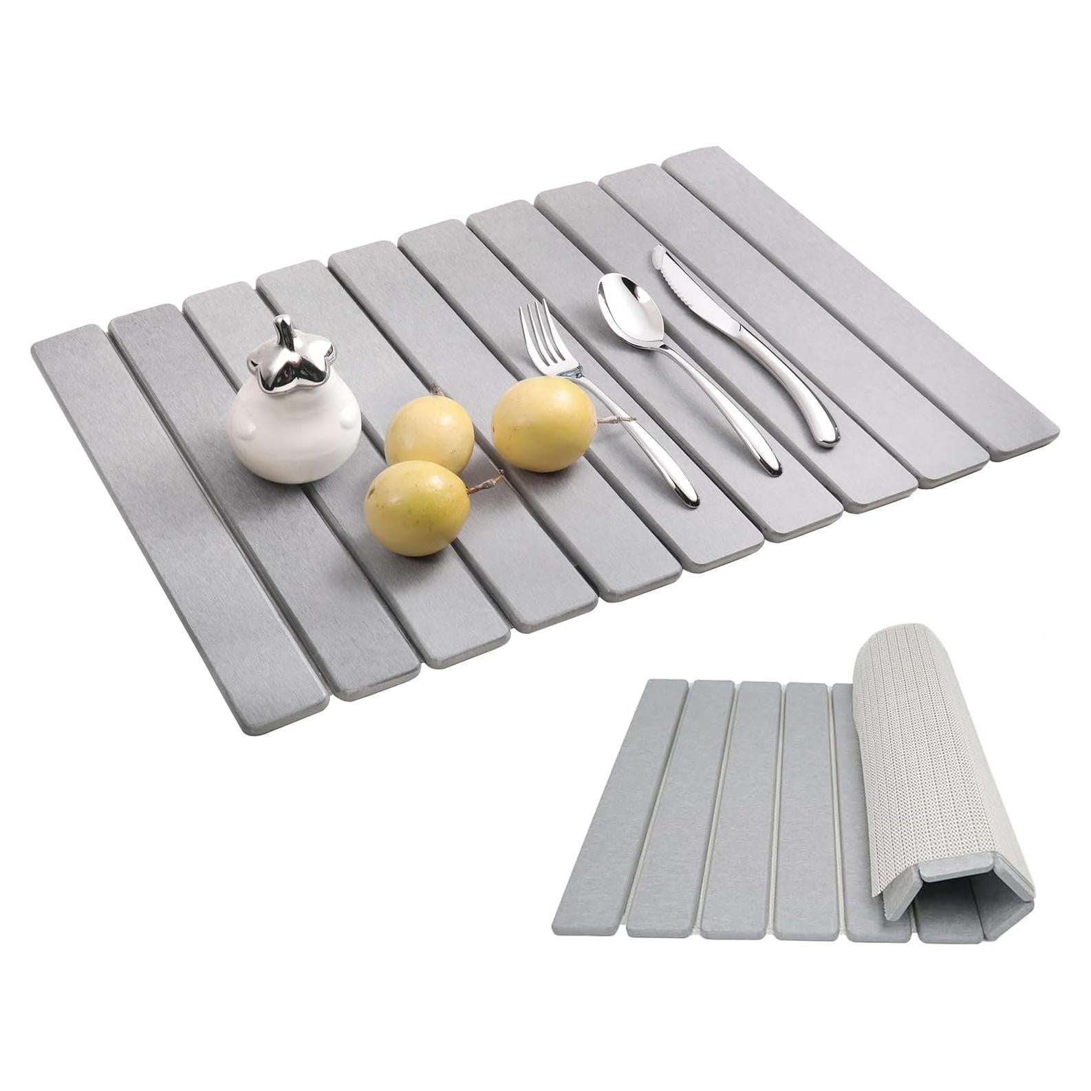 Alfombrilla de Secado de Platos de Piedra Kneejoys 61x39 cm Gris