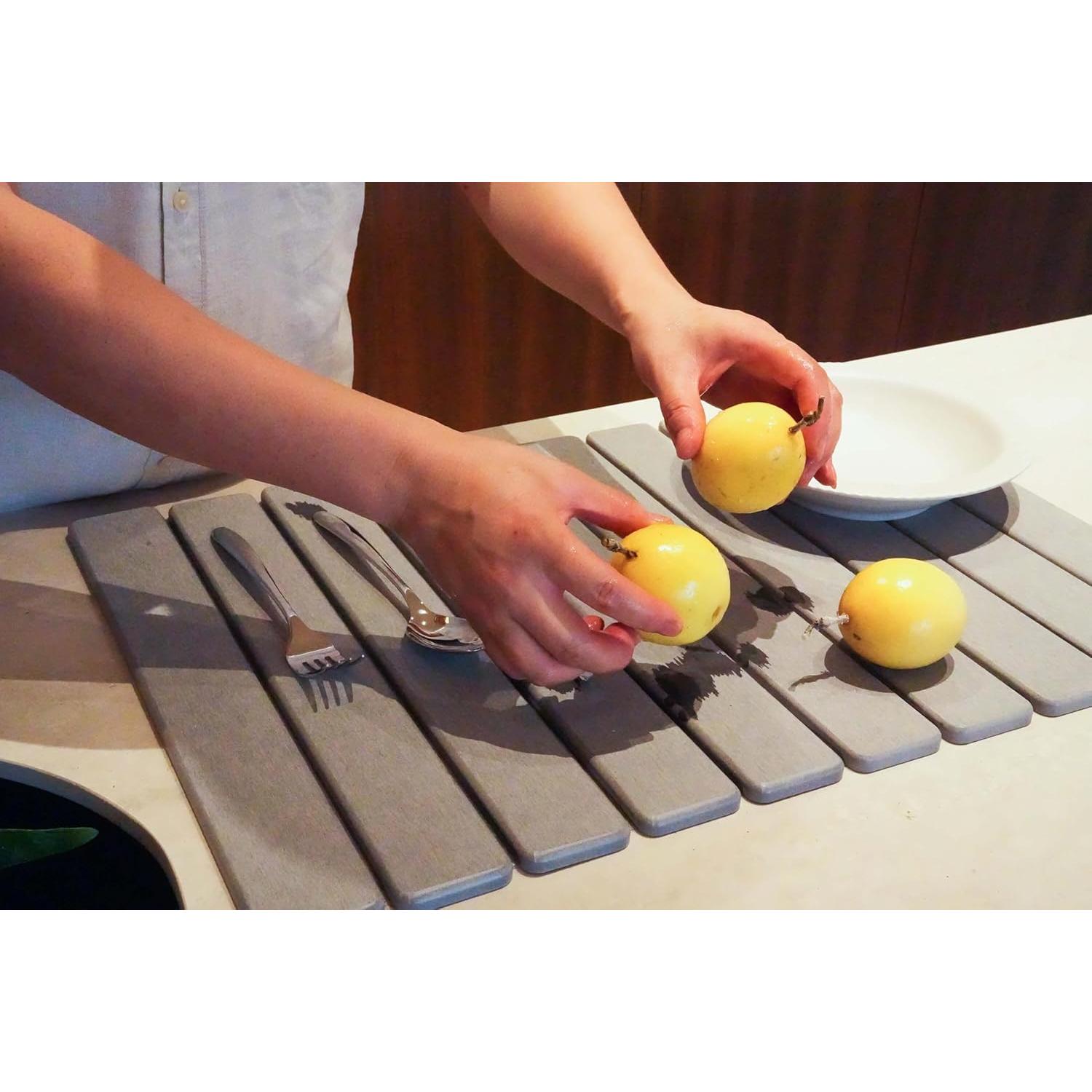 Alfombrilla de Secado de Platos de Piedra Kneejoys 61x39 cm Gris