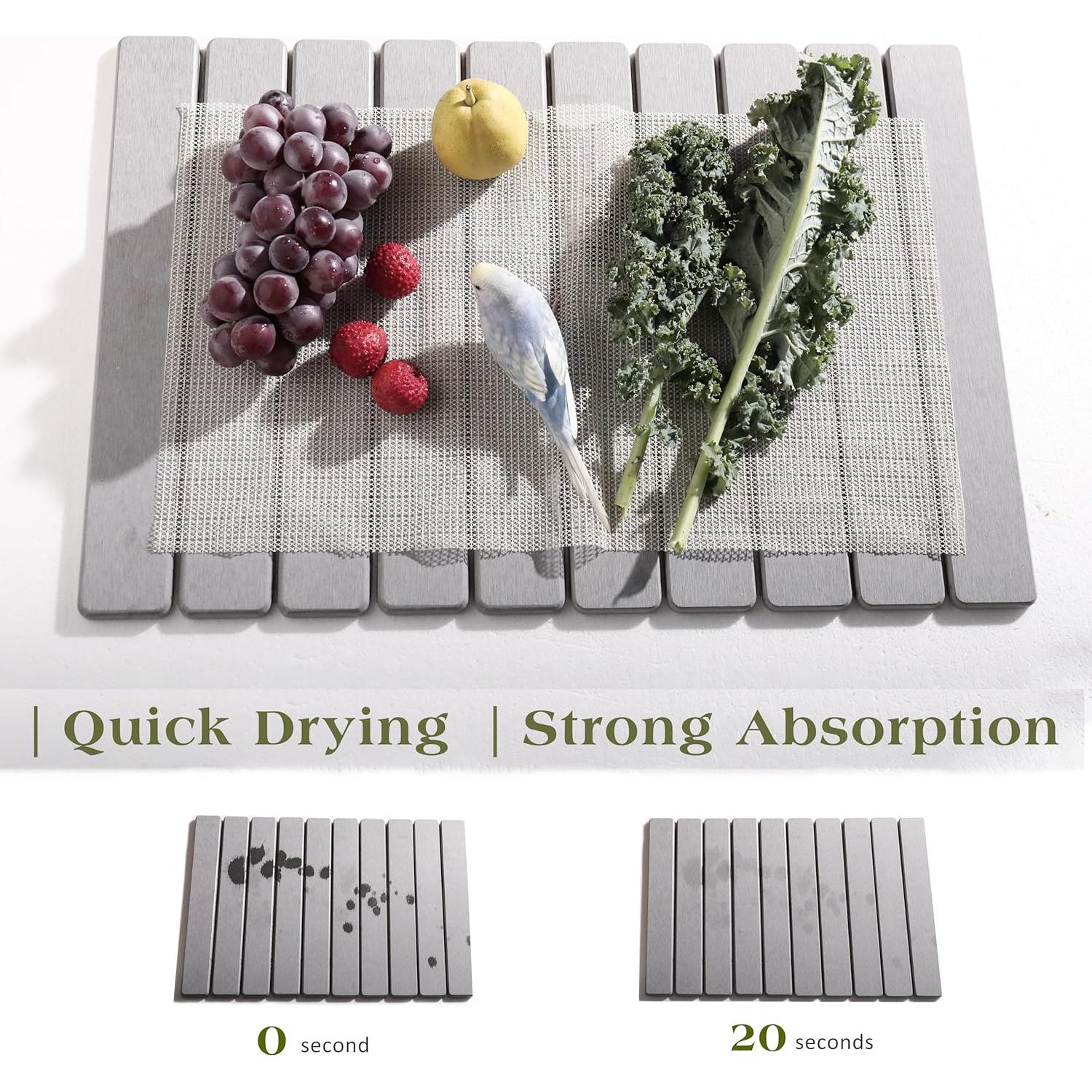 Alfombrilla de Secado de Platos de Piedra Kneejoys 61x39 cm Gris