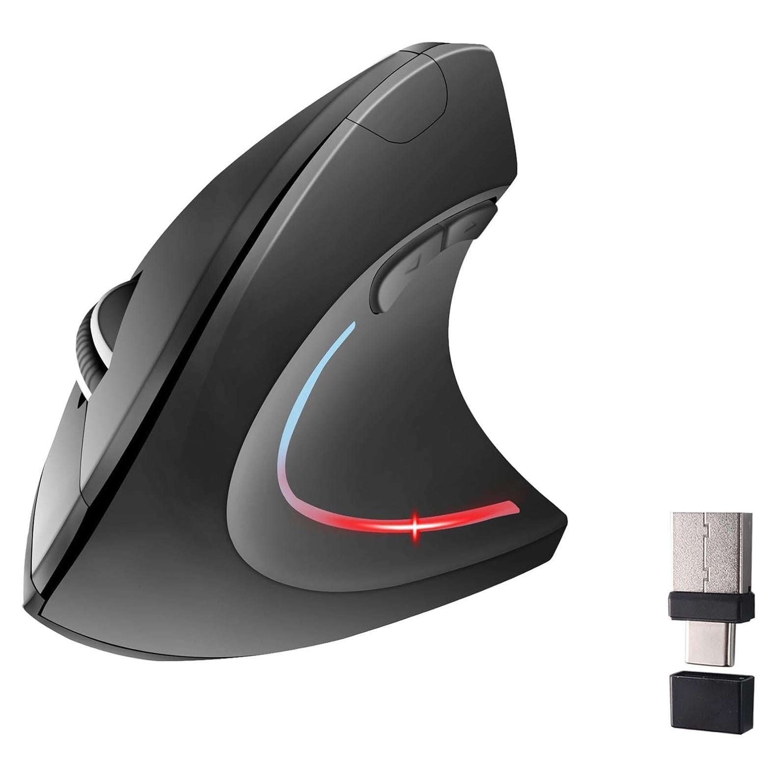 Ratón Inalámbrico Vertical Ergonómico KUYHRF USB C Negro