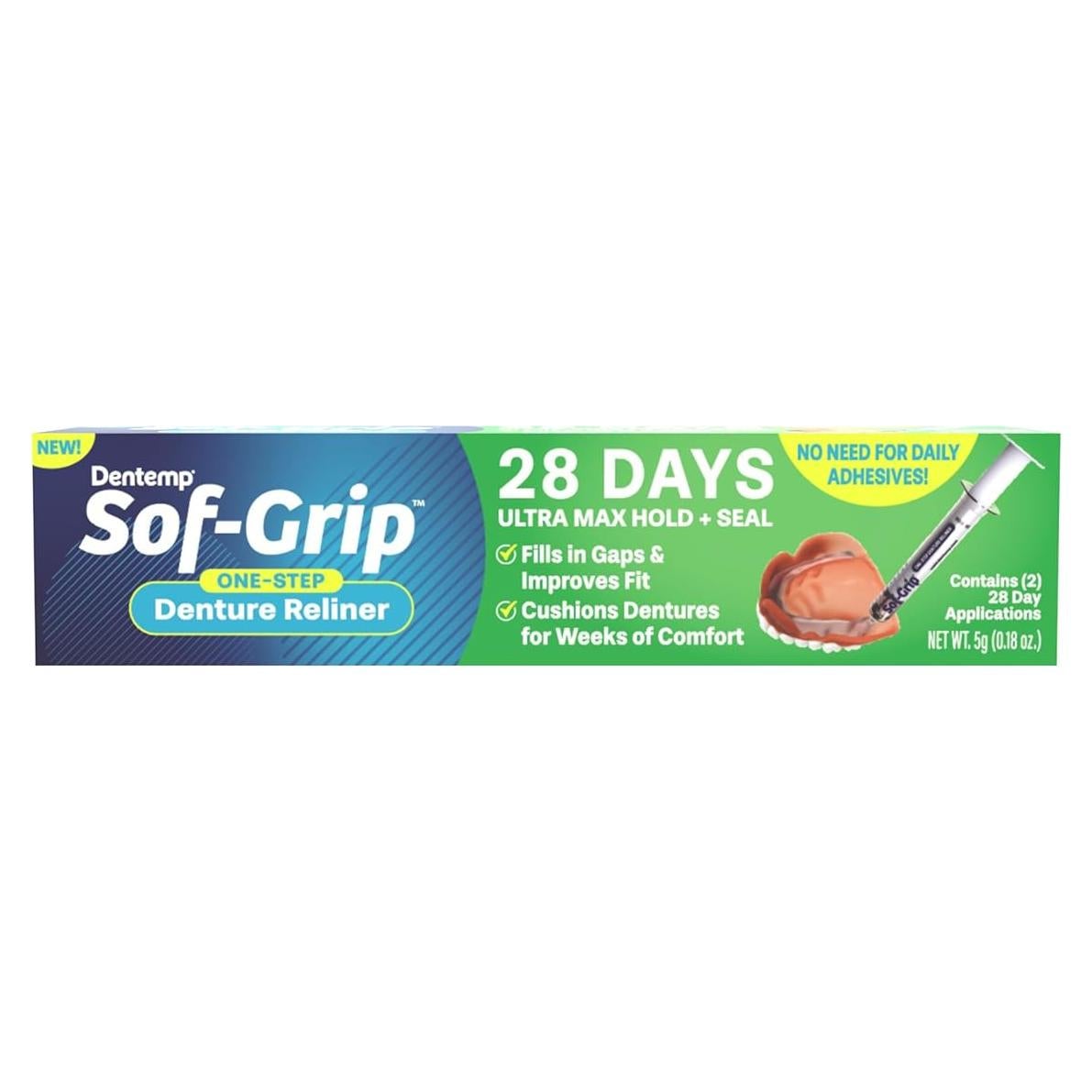 Sof-Grip Reliner para Dentaduras Dentemp - 5g, Alivio Instantáneo