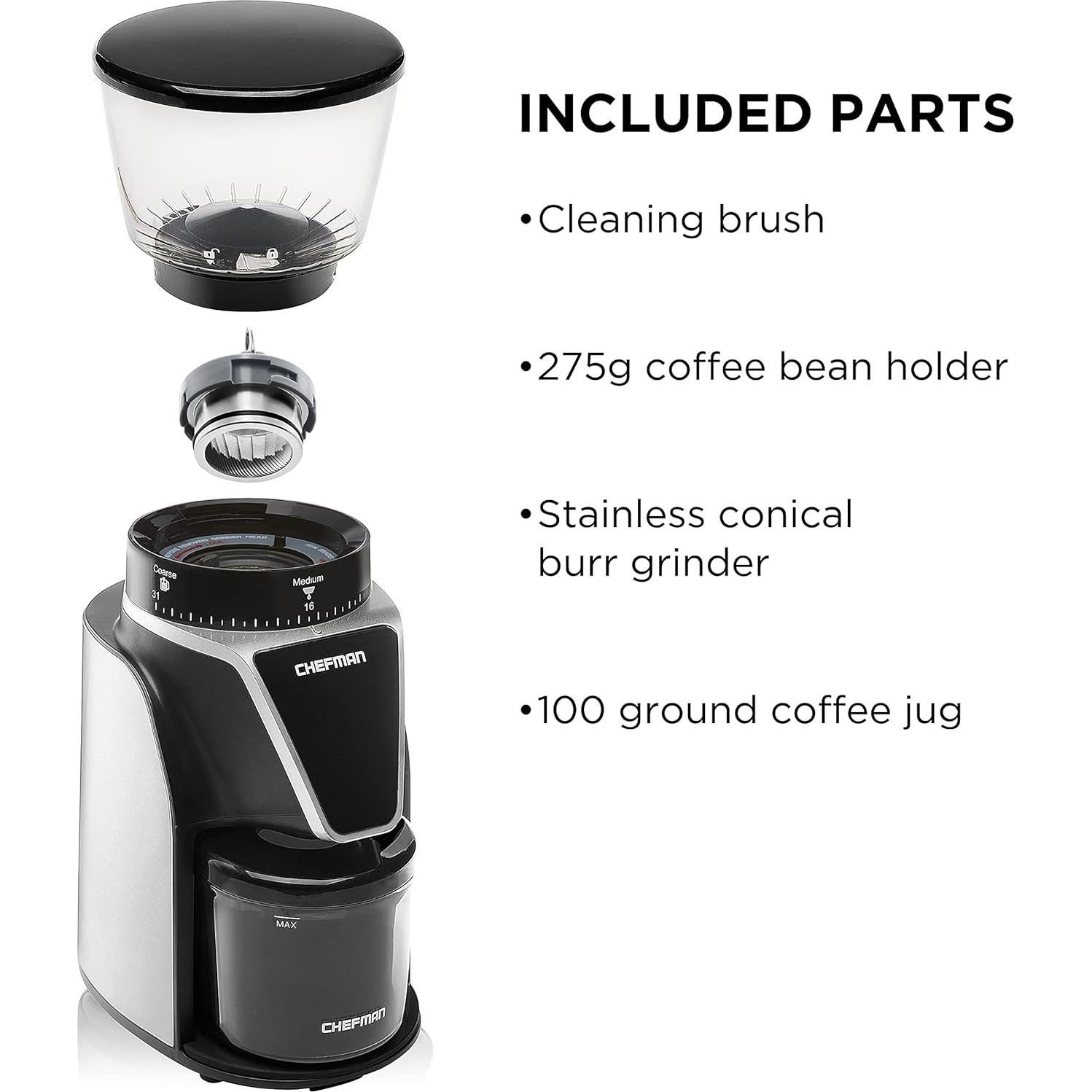Molino de Café Burr Conical Chefman 31 Configuraciones 275g