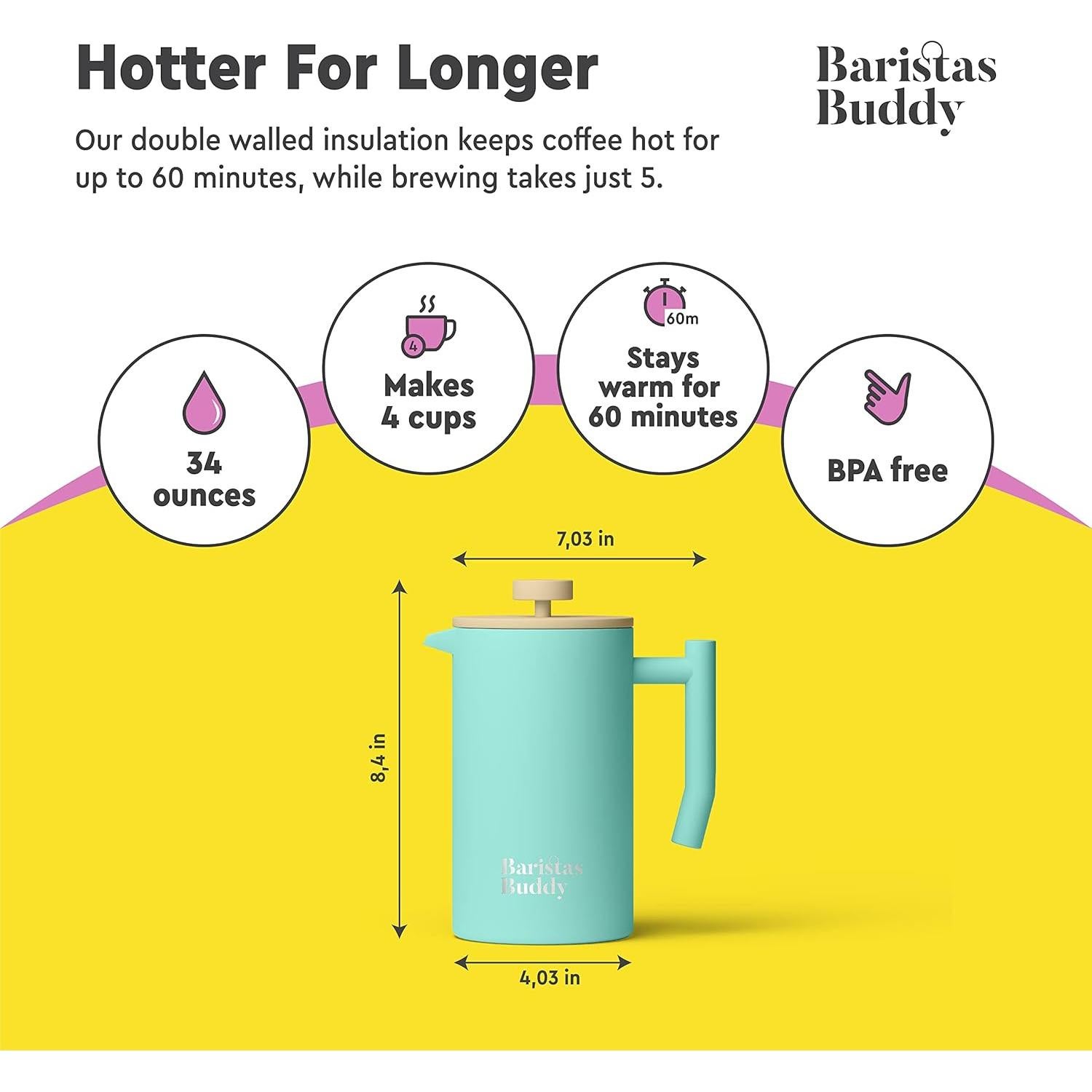 Cafetera Prensa Francesa BaristasBuddy Parisina 1L Azul