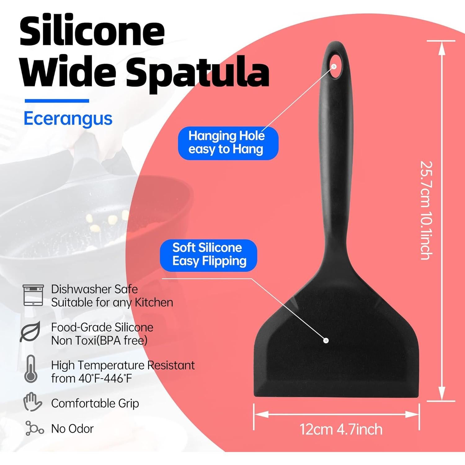 Paquete de 2 espátulas de silicona Ecerangus 26x12 cm Negro