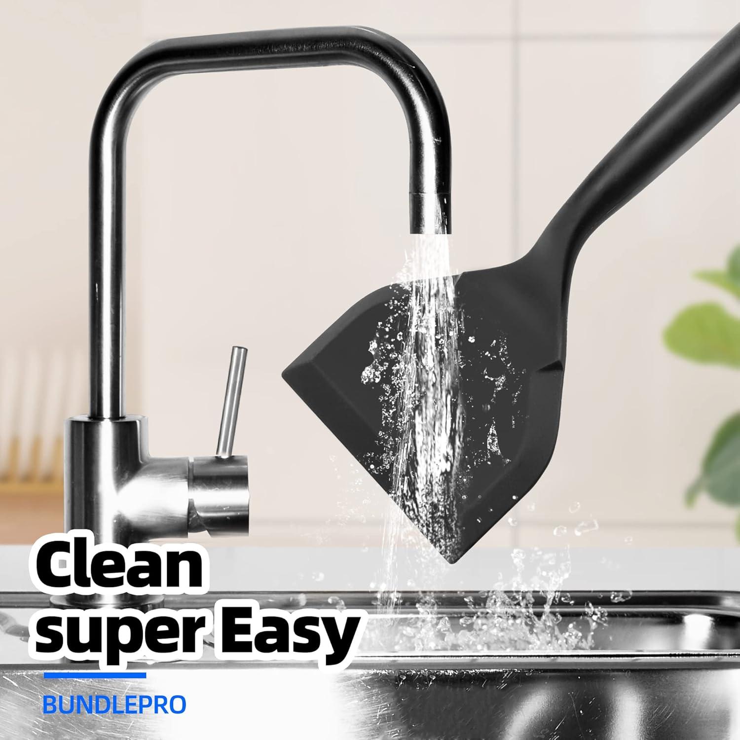 Paquete de 2 espátulas de silicona Ecerangus 26x12 cm Negro