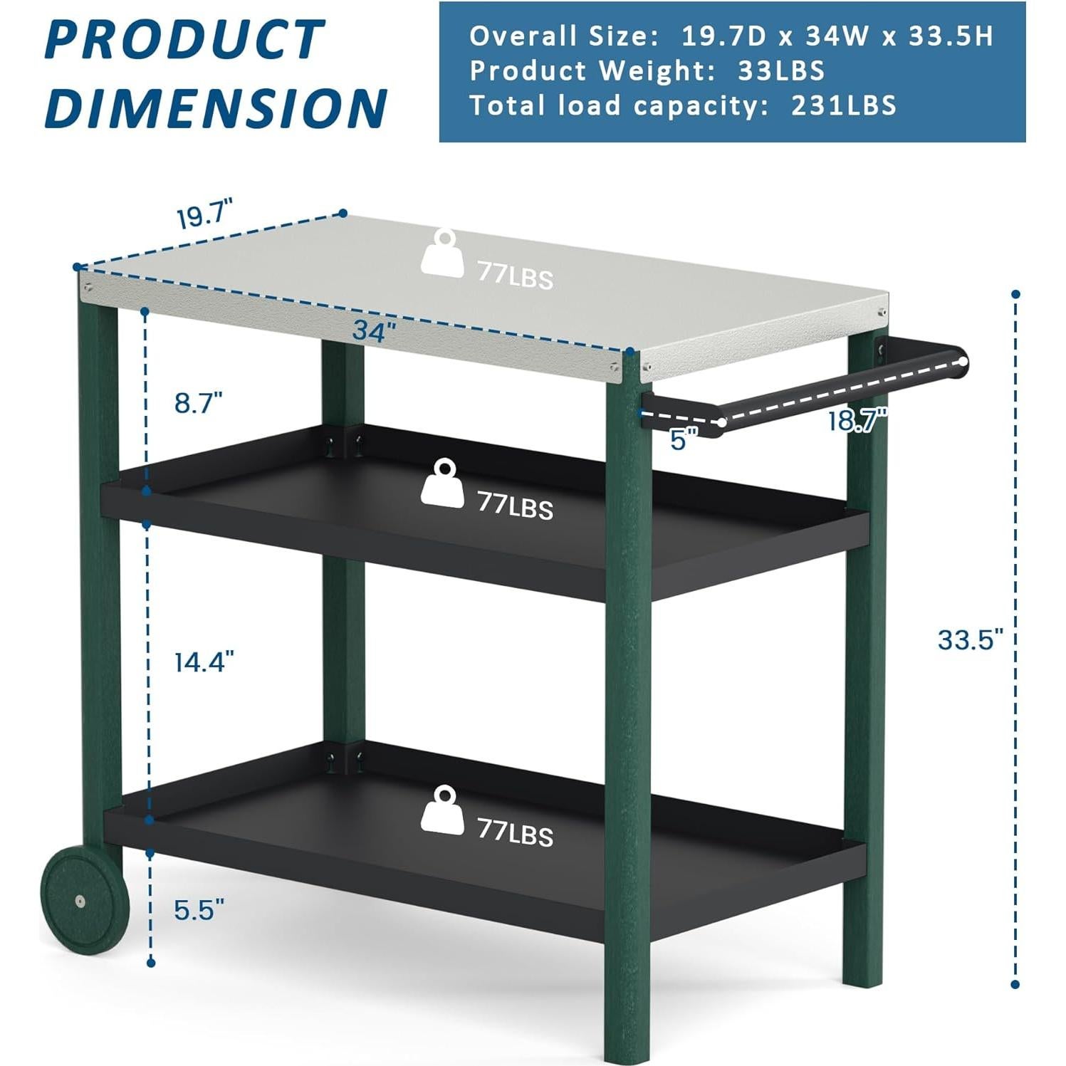 Carro de Parrilla TORVA 3 Niveles HDPE Resistente a Rayones