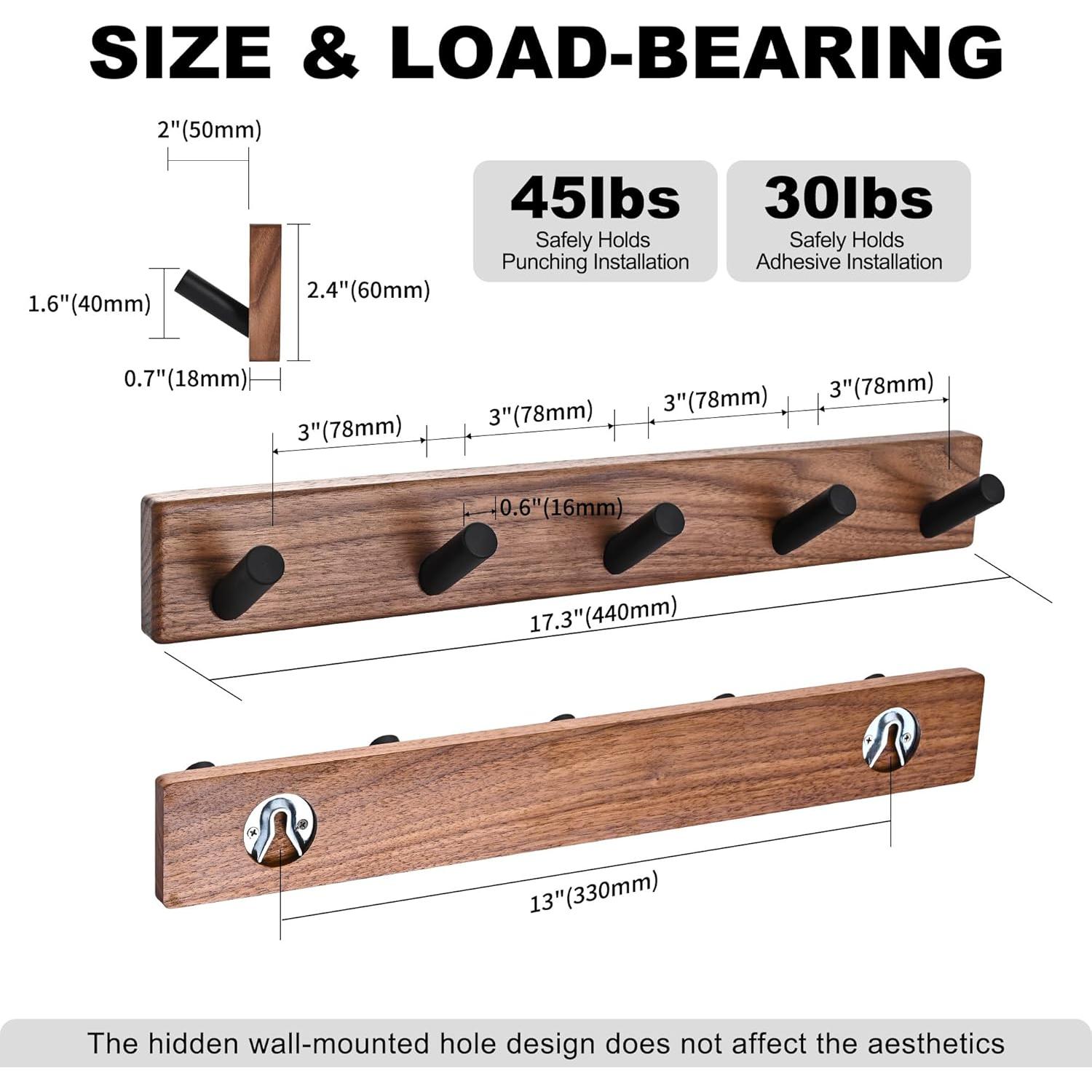 Perchero de Madera LECHYN 5 Ganchos Montado en Pared Nogal
