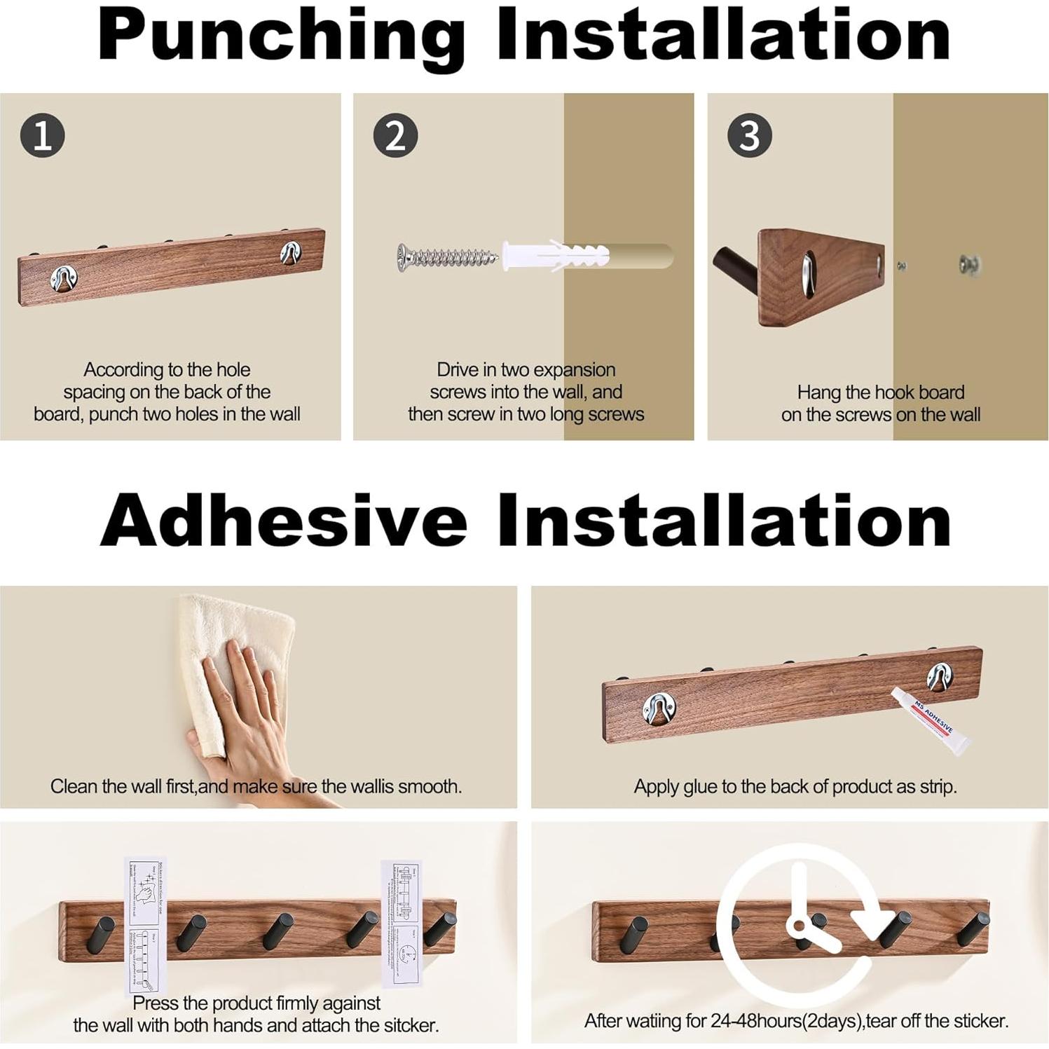 Perchero de Madera LECHYN 5 Ganchos Montado en Pared Nogal