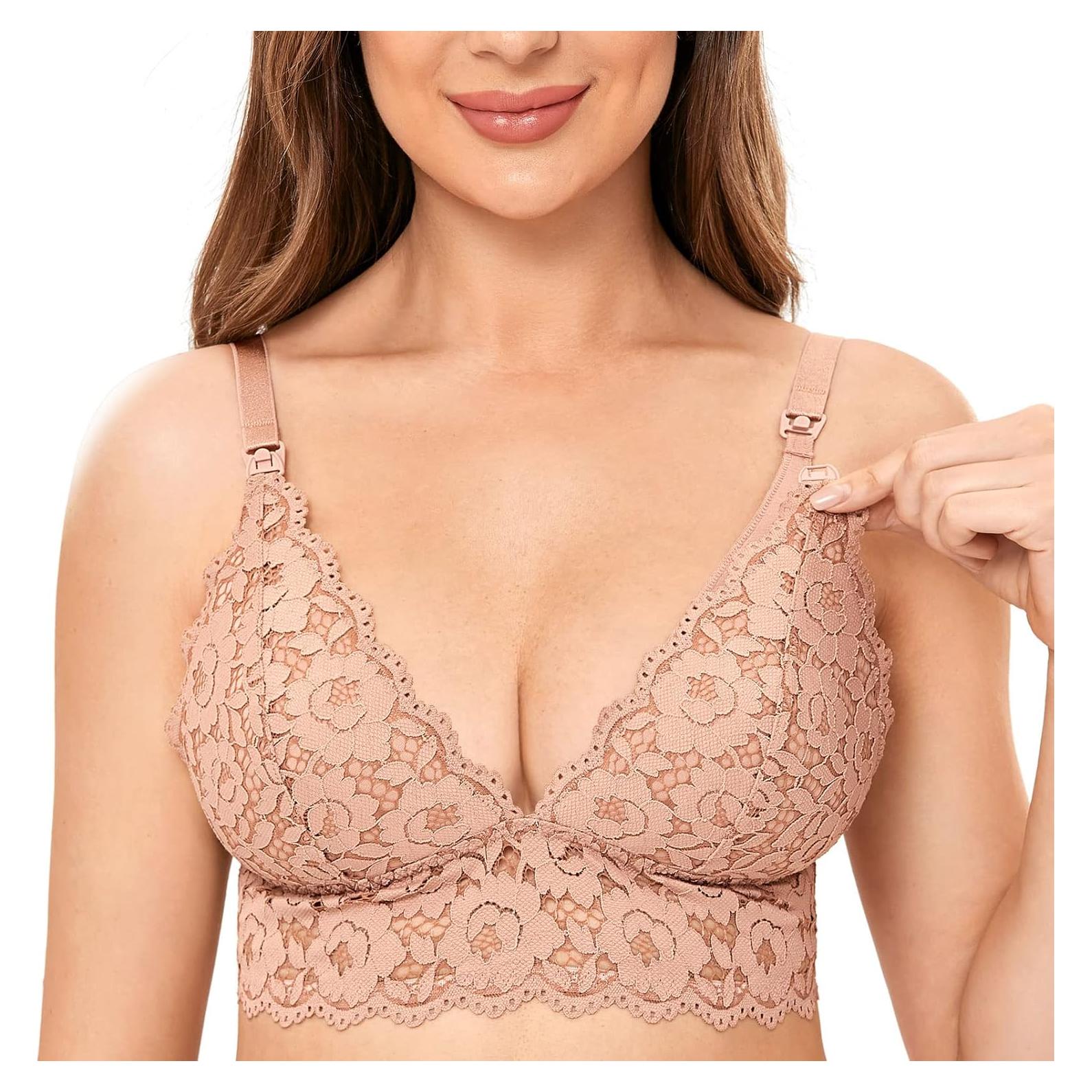 Sosten de Lactancia Momanda 32A Encaje Sin Aros Café Crema