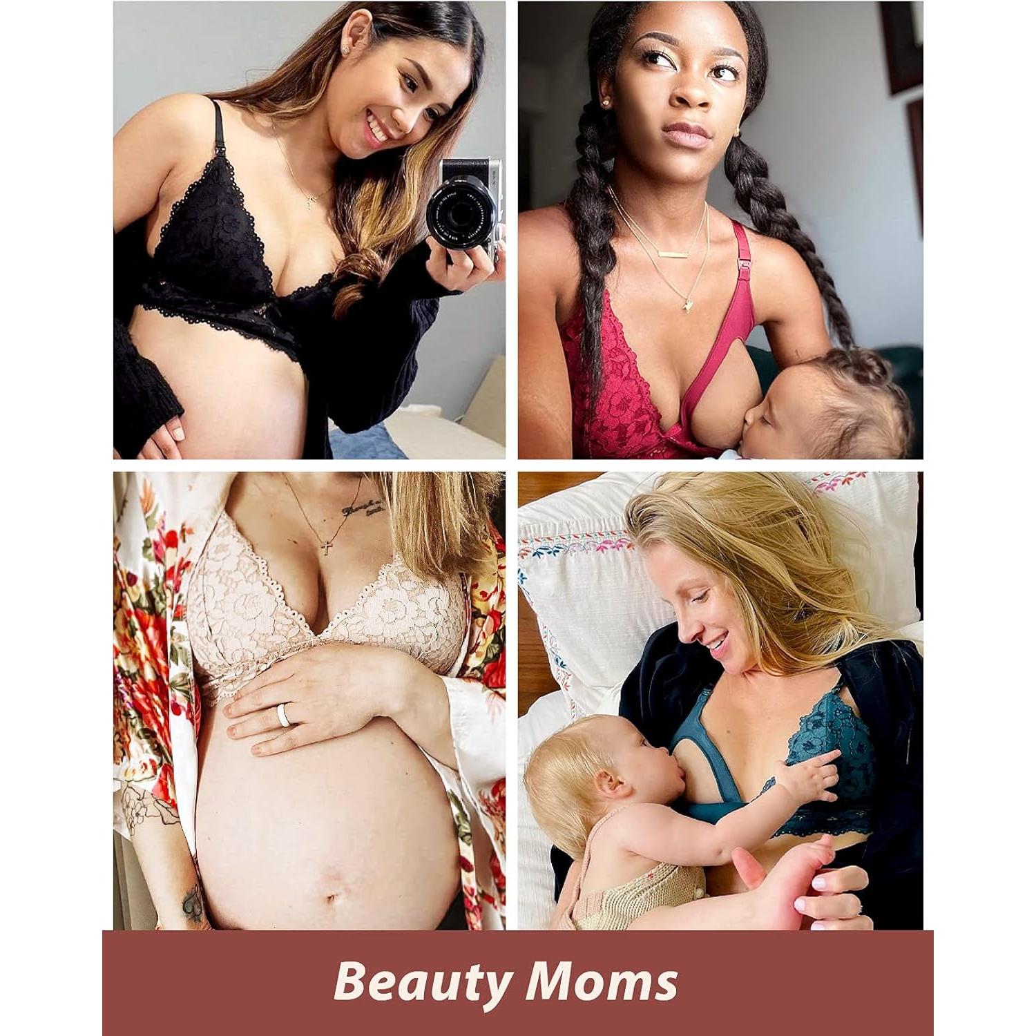 Sosten de Lactancia Momanda 32A Encaje Sin Aros Café Crema