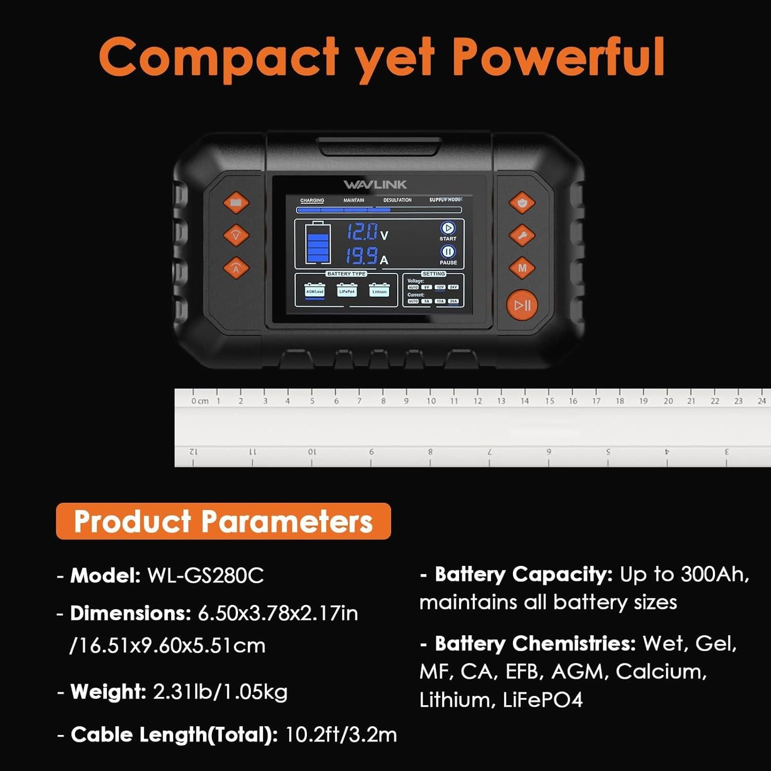 Cargador de Batería Inteligente WAVLINK 20A con Pantalla LCD