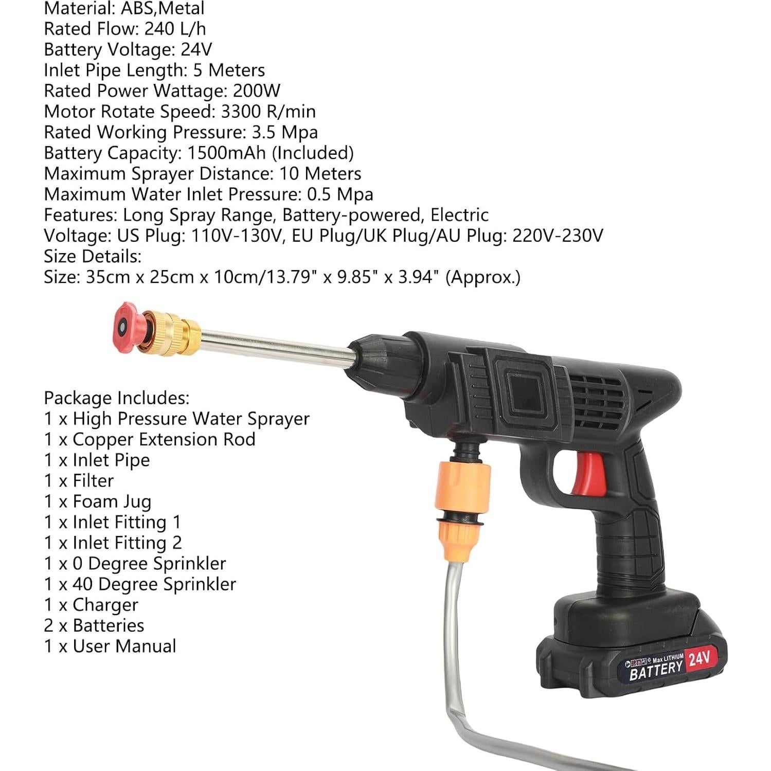 Lavadora a Presión Inalámbrica Mufsceku 24V Portátil Negra