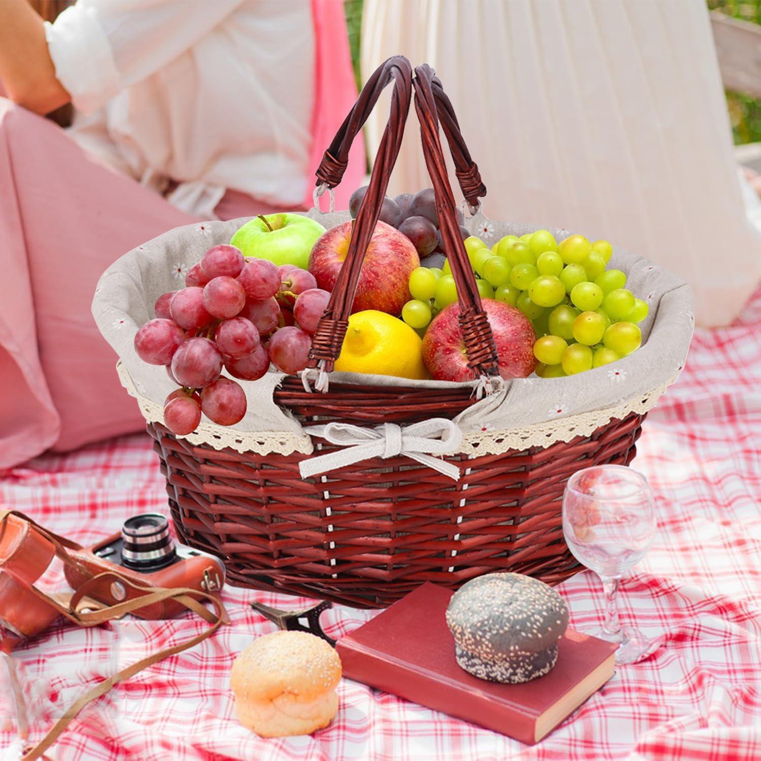 Cesta de Mimbre Grande Geytetqi 36x30x17cm con Forro de Lino