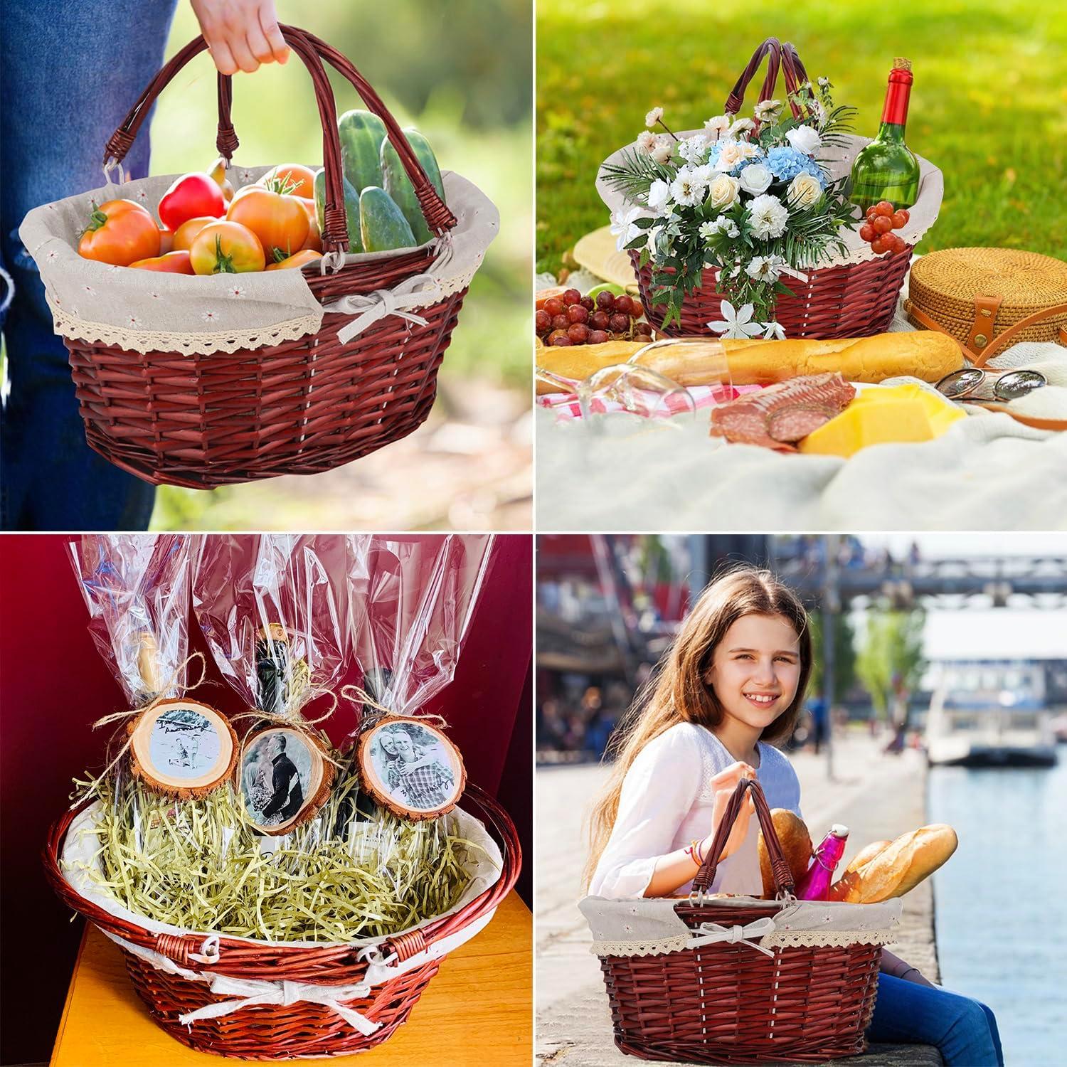 Cesta de Mimbre Grande Geytetqi 36x30x17cm con Forro de Lino