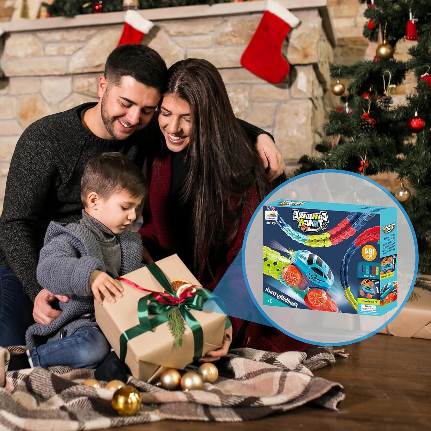 Pista de Carreras Eléctrica Veook 184 Piezas con Coche LED