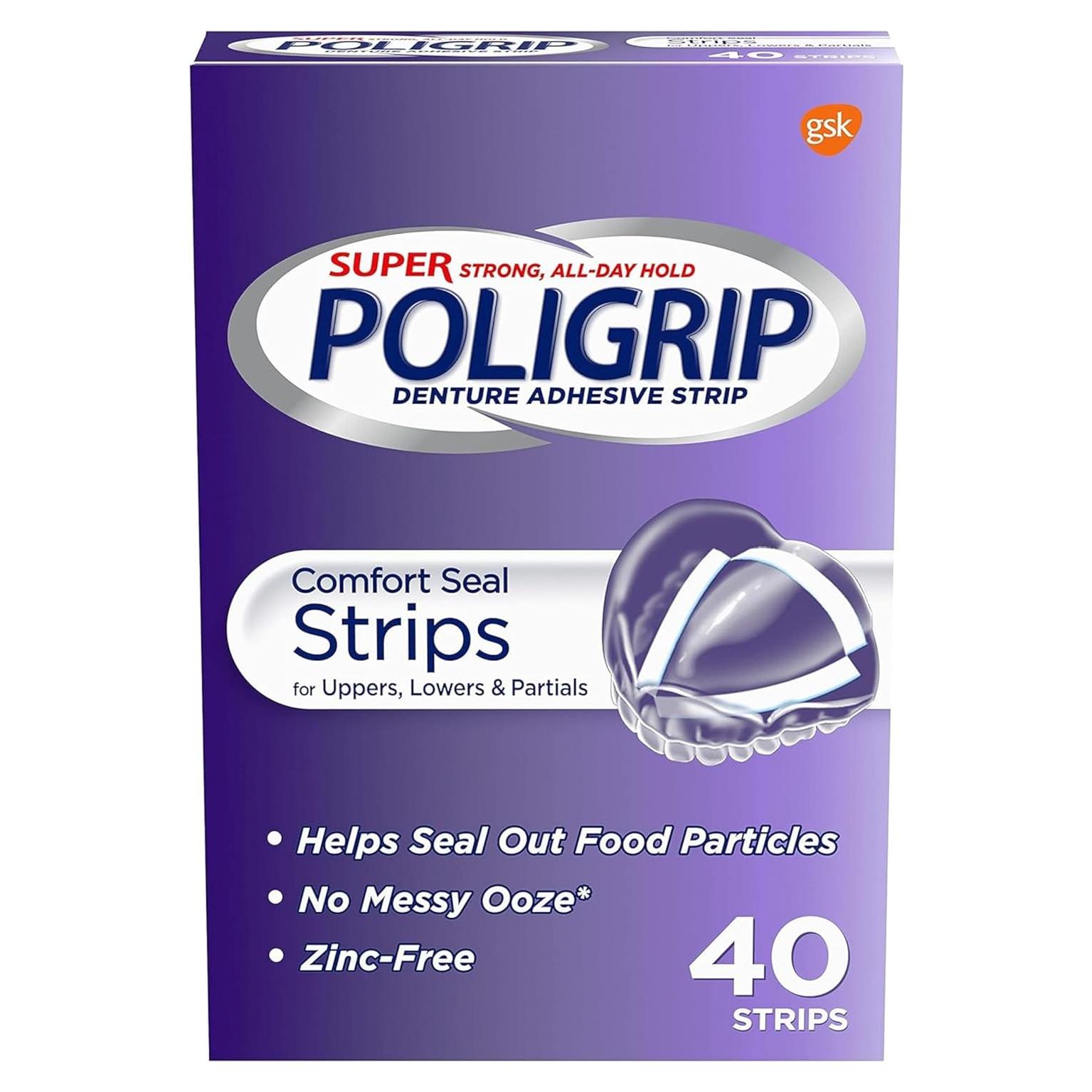 Adhesivo para Dentaduras Super PoliGrip Tiras 40 Ct