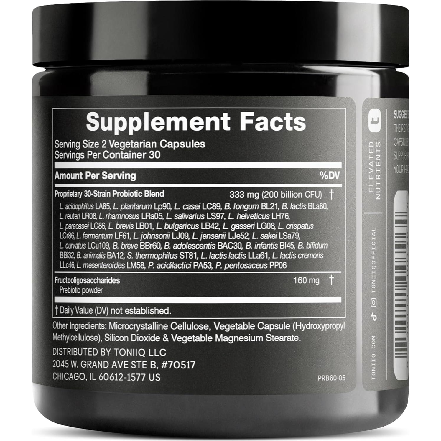 Suplemento Probiótico Toniiq 200 Mil Millones CFU 30 Cepas