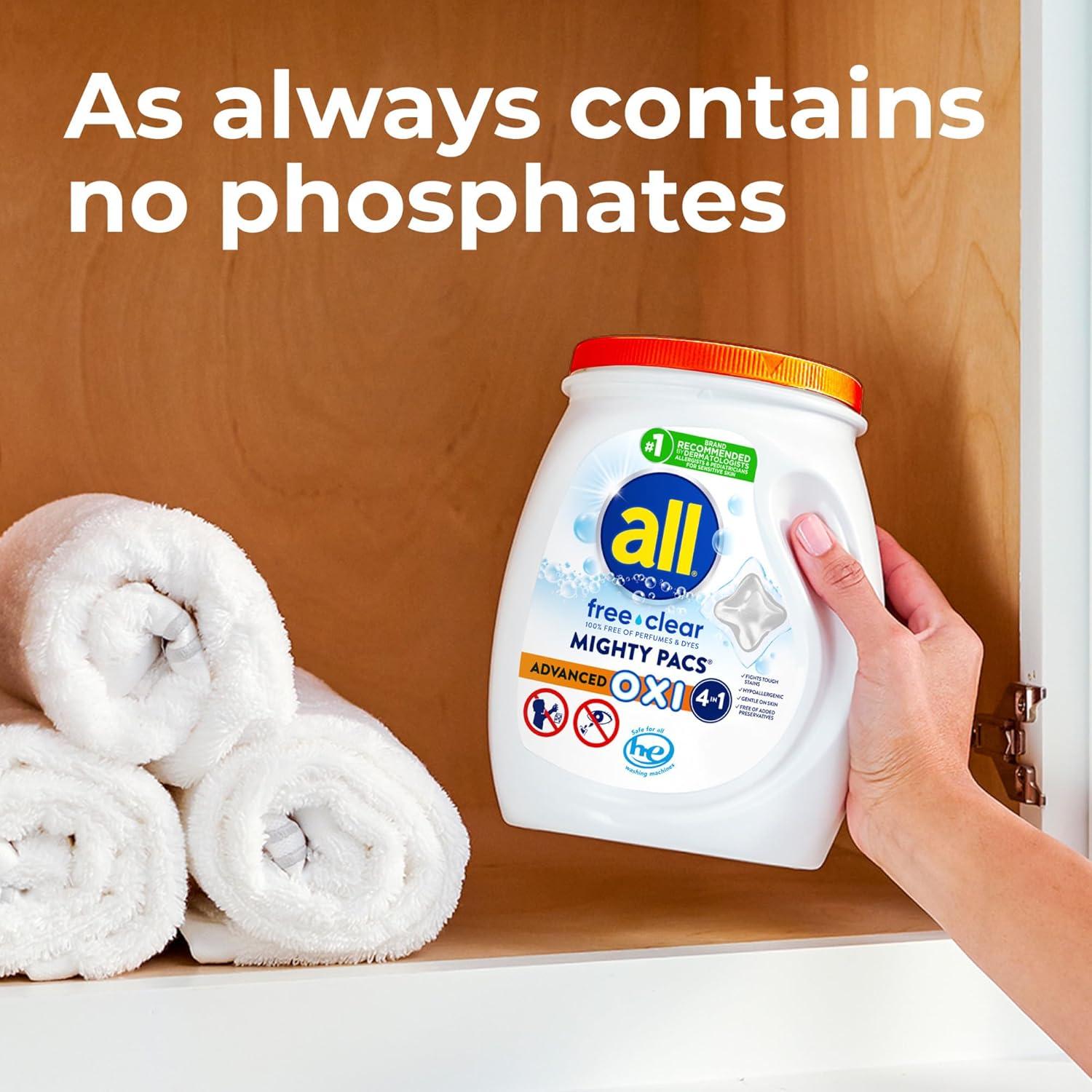 Detergente para Ropa OXI Mighty Pacs Libre Claro 56 Unidades