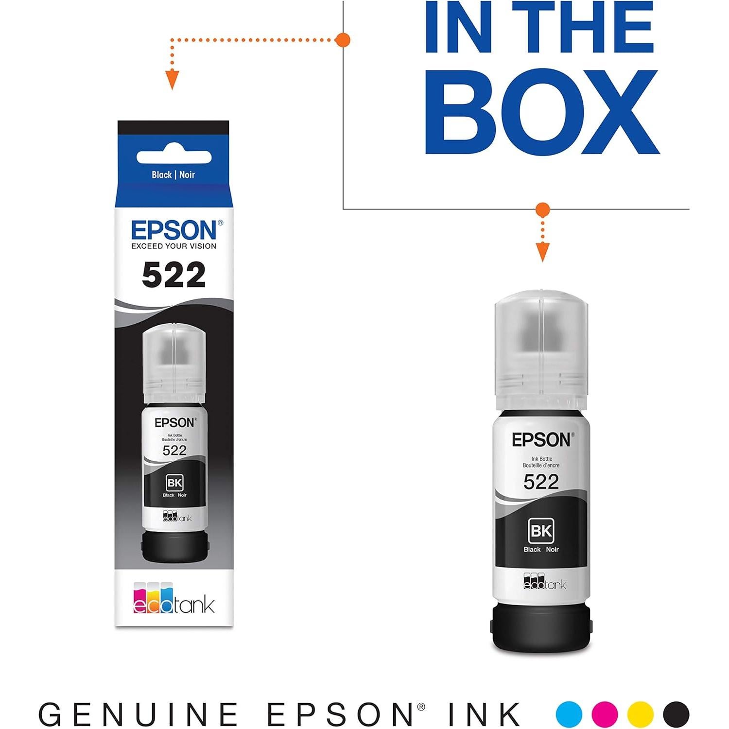 Botella de Tinta Negra Epson 522 EcoTank Ultra Alta Capacidad (Paquete de 2)
