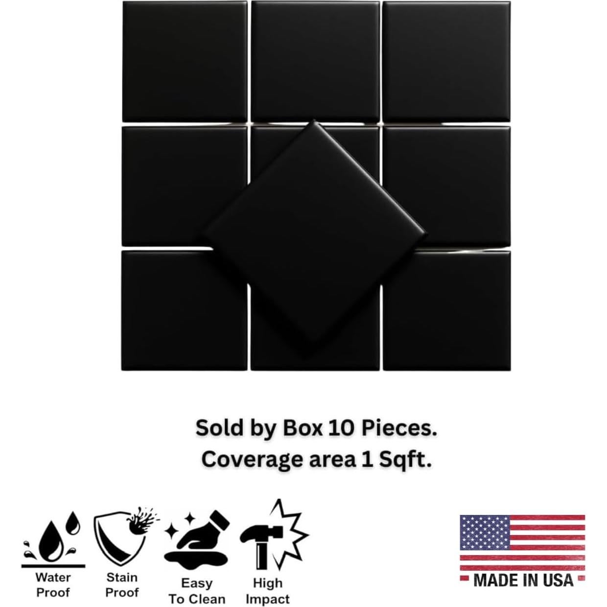 Azulejo Cerámico Brillante Tenedos 10.8x10.8 cm Negro - Caja 10 Pzas