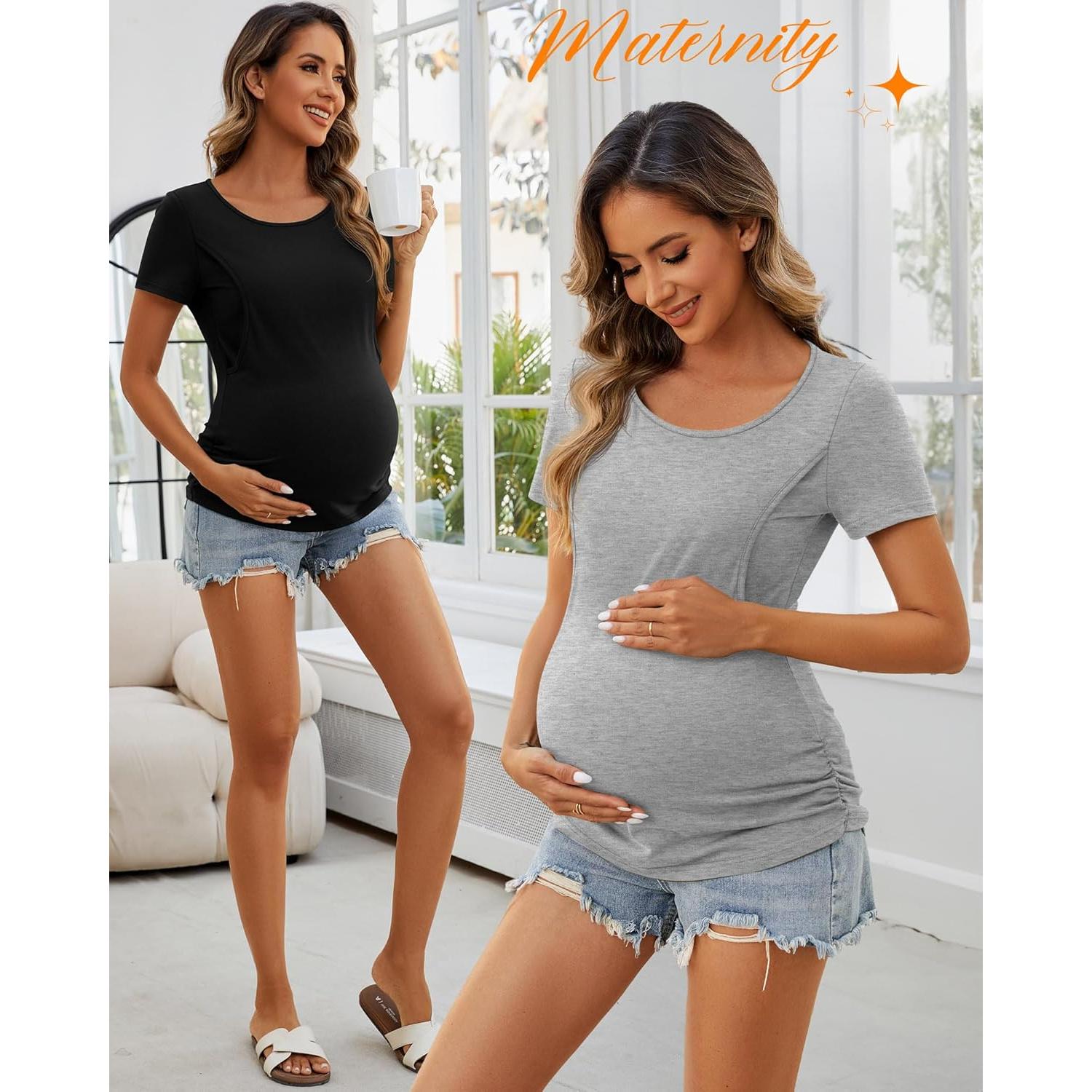 Ficerd 4 Camisetas de Lactancia Manga Corta para Mujeres