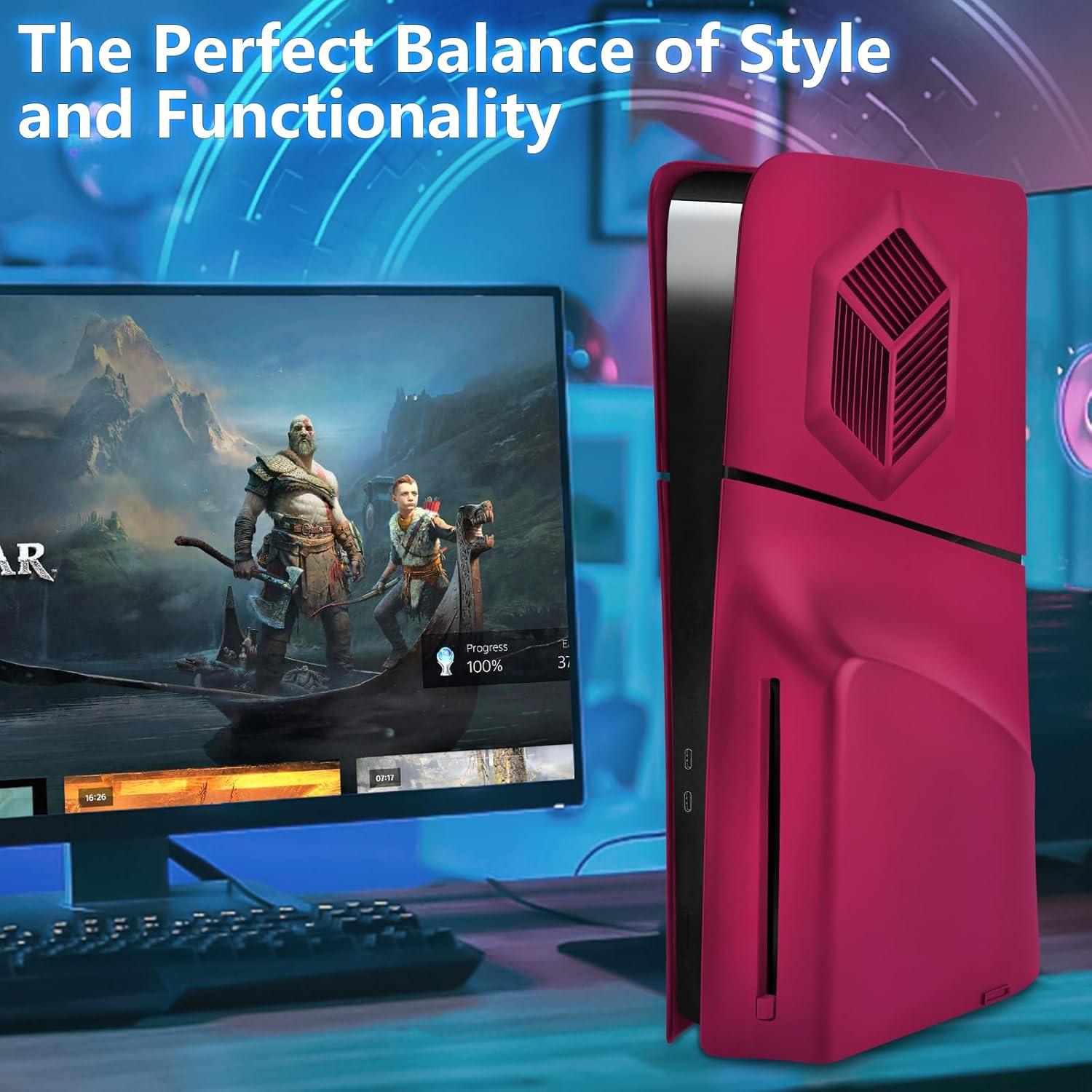 Cubiertas PS5 Slim SIKEMAY Ventiladas Rojo a Prueba de Polvo