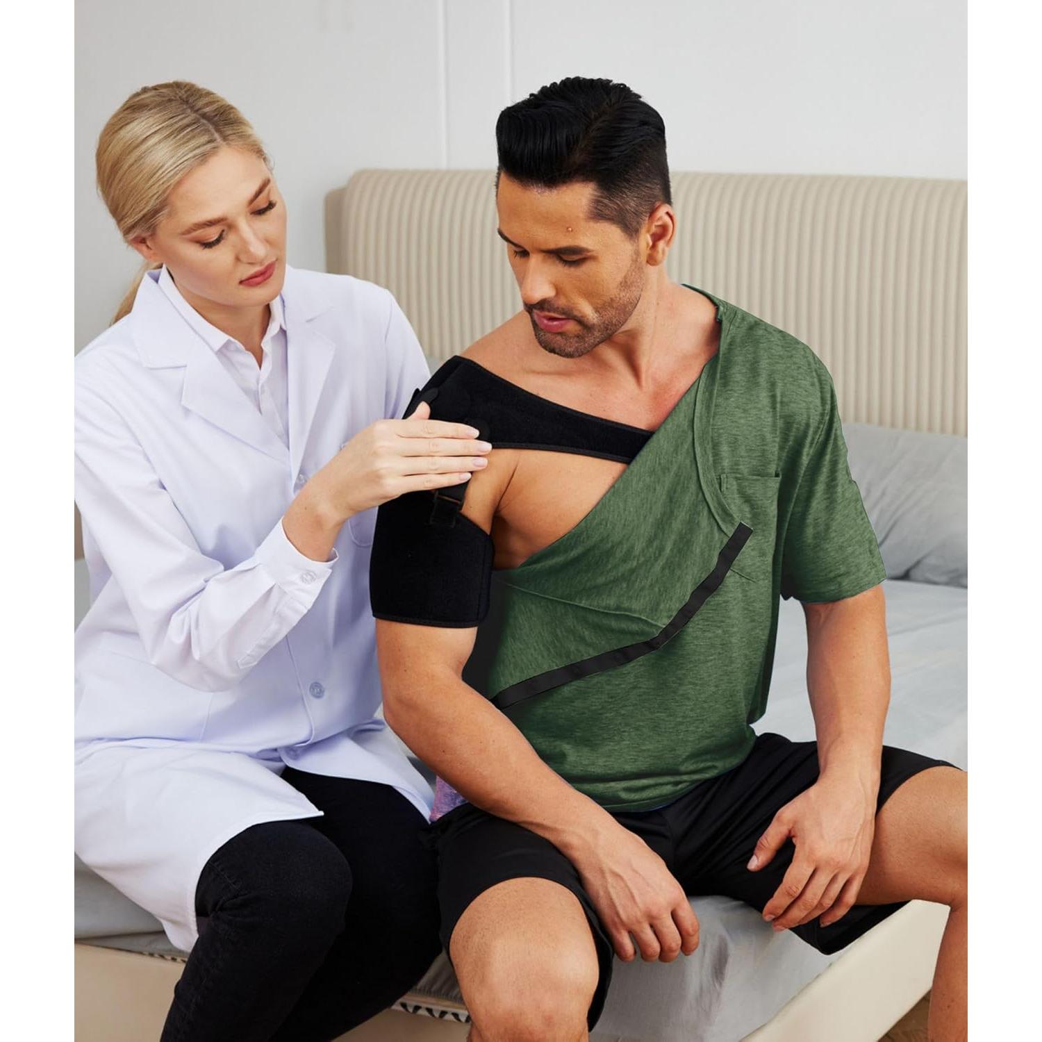 Camisa post cirugía de hombro Deyeek, manga corta, verde militar