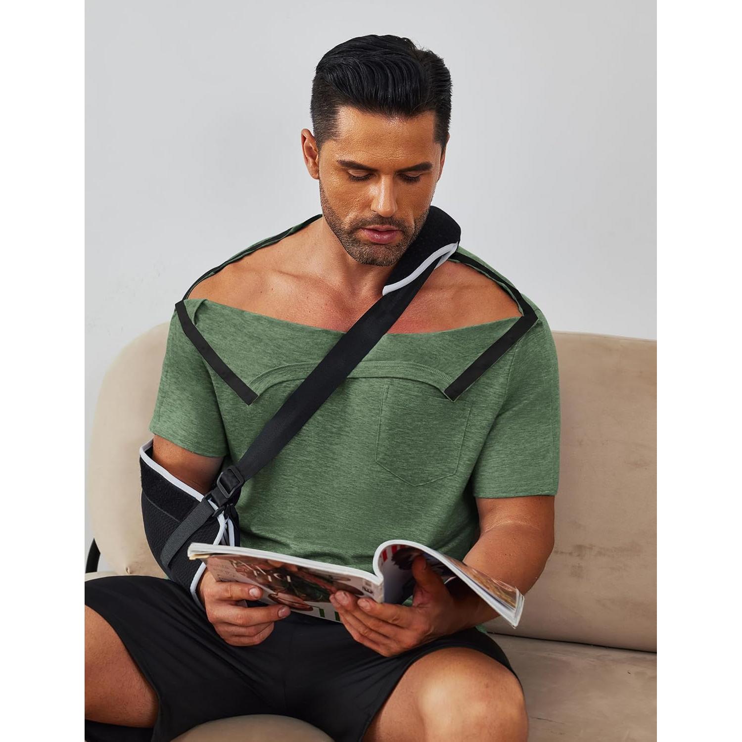 Camisa post cirugía de hombro Deyeek, manga corta, verde militar