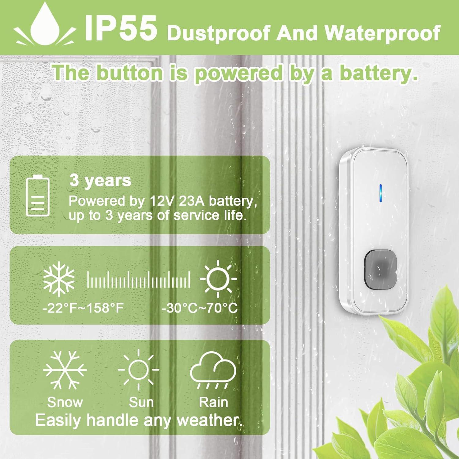 Timbre Inalámbrico SURFOU IP55 1300 pies 55 Tonos 5 Volumen