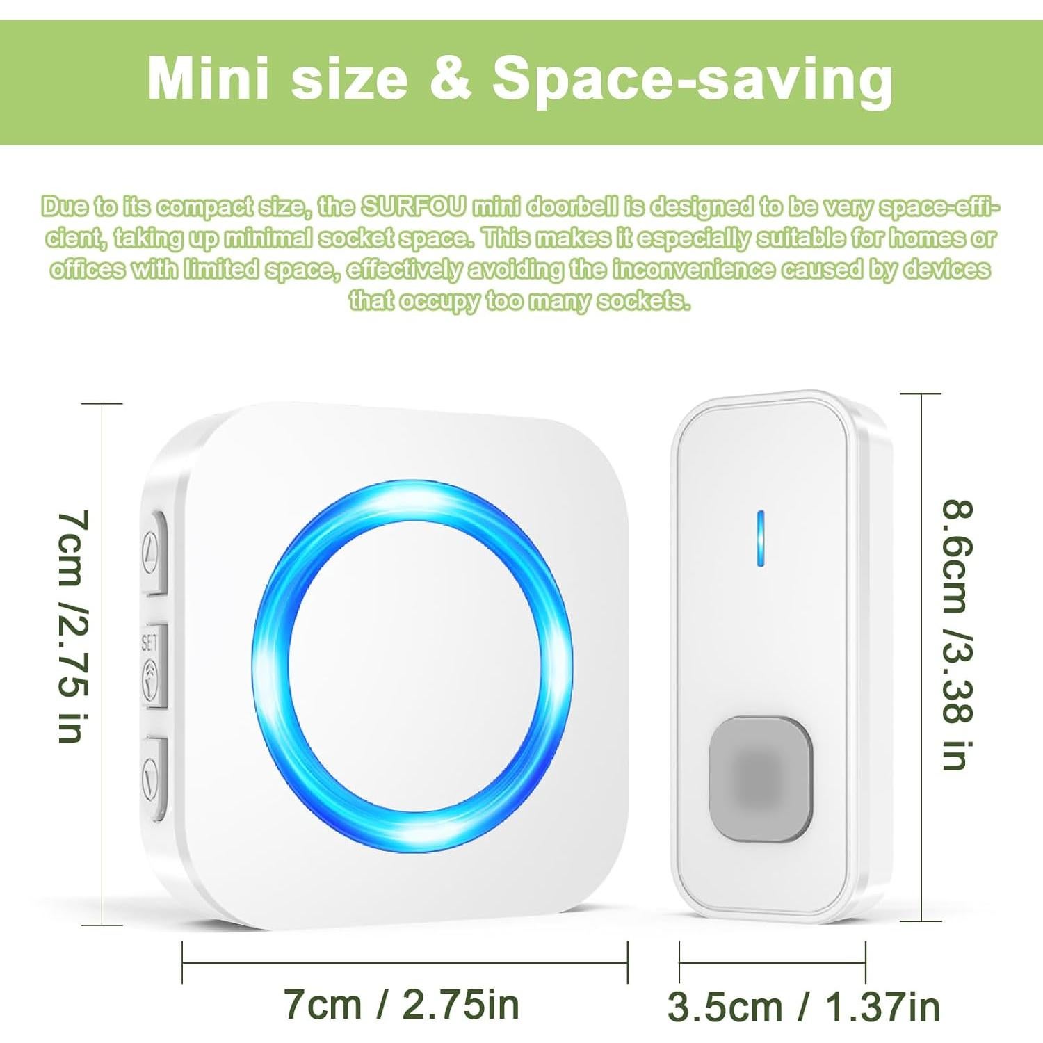 Timbre Inalámbrico SURFOU IP55 1300 pies 55 Tonos 5 Volumen