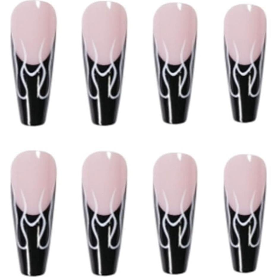 Uñas Postizas Acrílicas Nude Cuadradas 24PCS Coffin Negro
