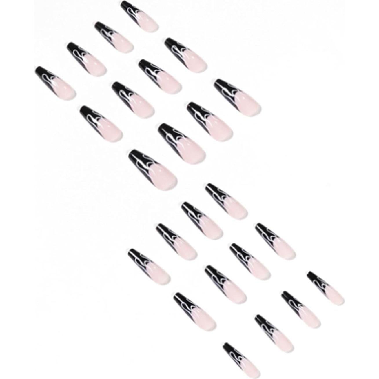 Uñas Postizas Acrílicas Nude Cuadradas 24PCS Coffin Negro