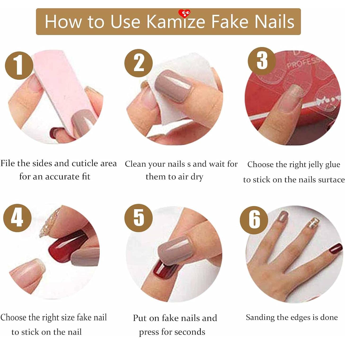 Uñas Postizas Acrílicas Nude Cuadradas 24PCS Coffin Negro