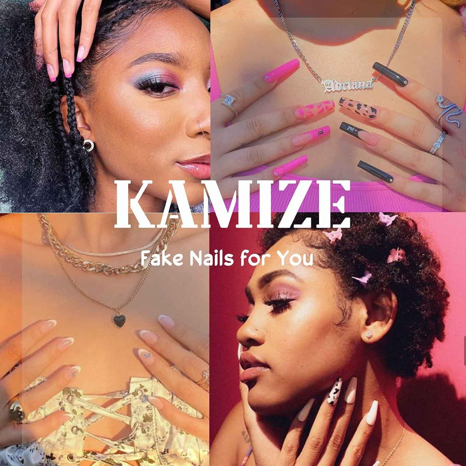 Uñas Postizas Acrílicas Nude Cuadradas 24PCS Coffin Negro