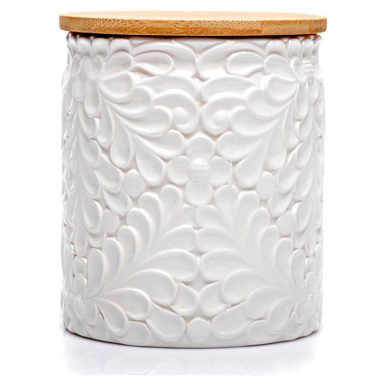 Tarro de Cerámica Hermético 0.85L con Tapa de Bambú - 25DOL