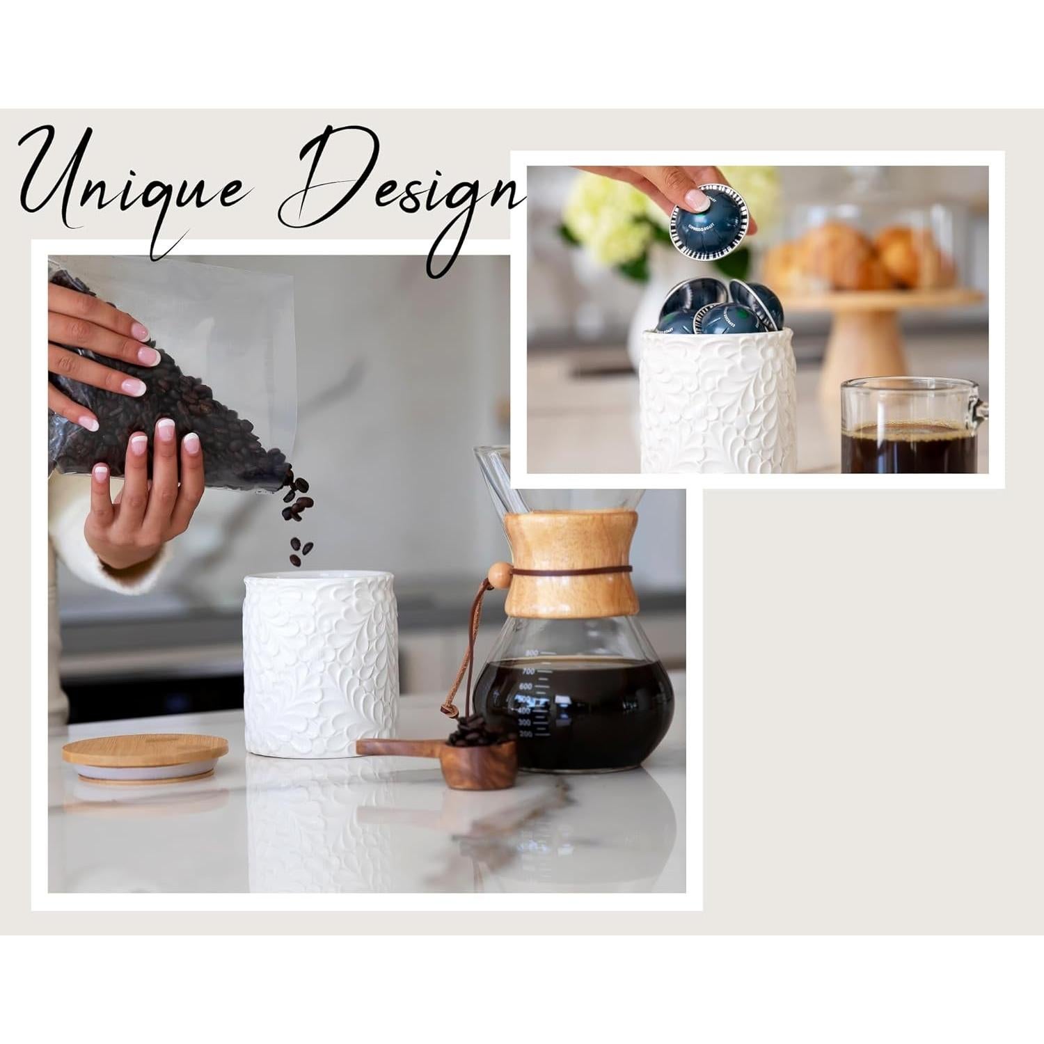 Tarro de Cerámica Hermético 0.85L con Tapa de Bambú - 25DOL