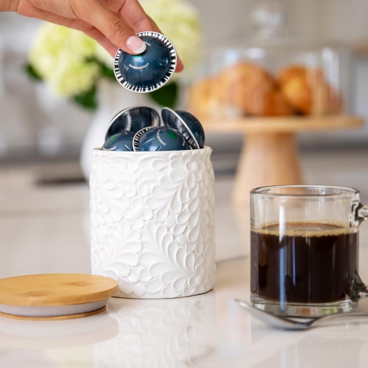 Tarro de Cerámica Hermético 0.85L con Tapa de Bambú - 25DOL