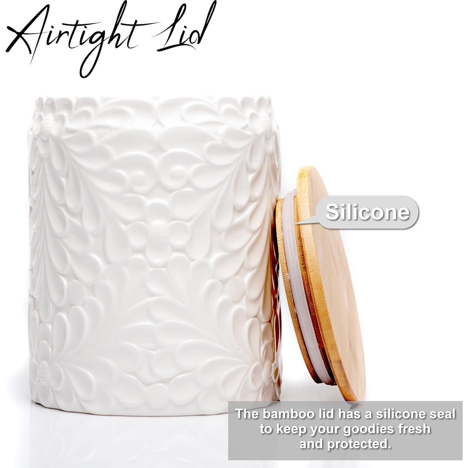 Tarro de Cerámica Hermético 0.85L con Tapa de Bambú - 25DOL