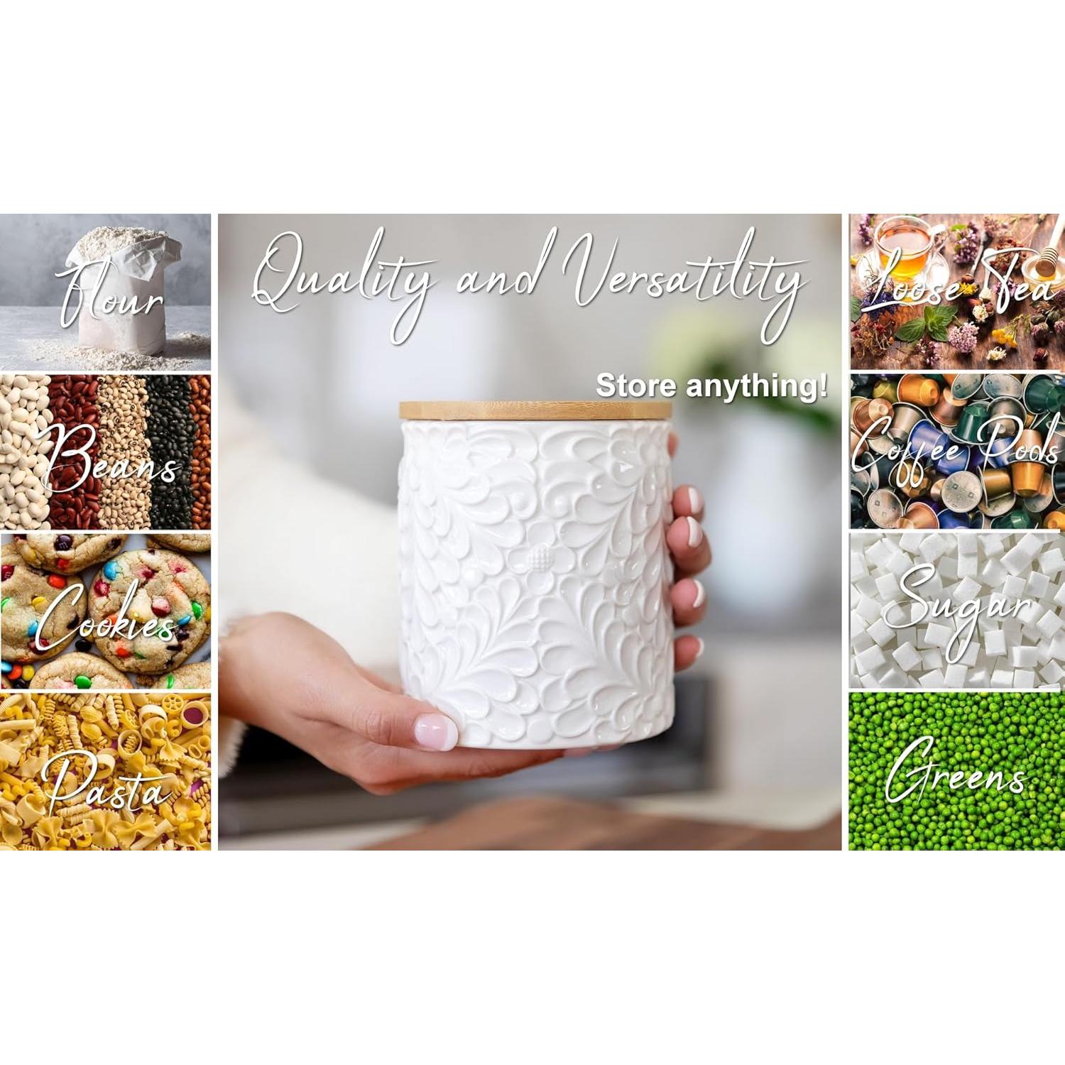 Tarro de Cerámica Hermético 0.85L con Tapa de Bambú - 25DOL