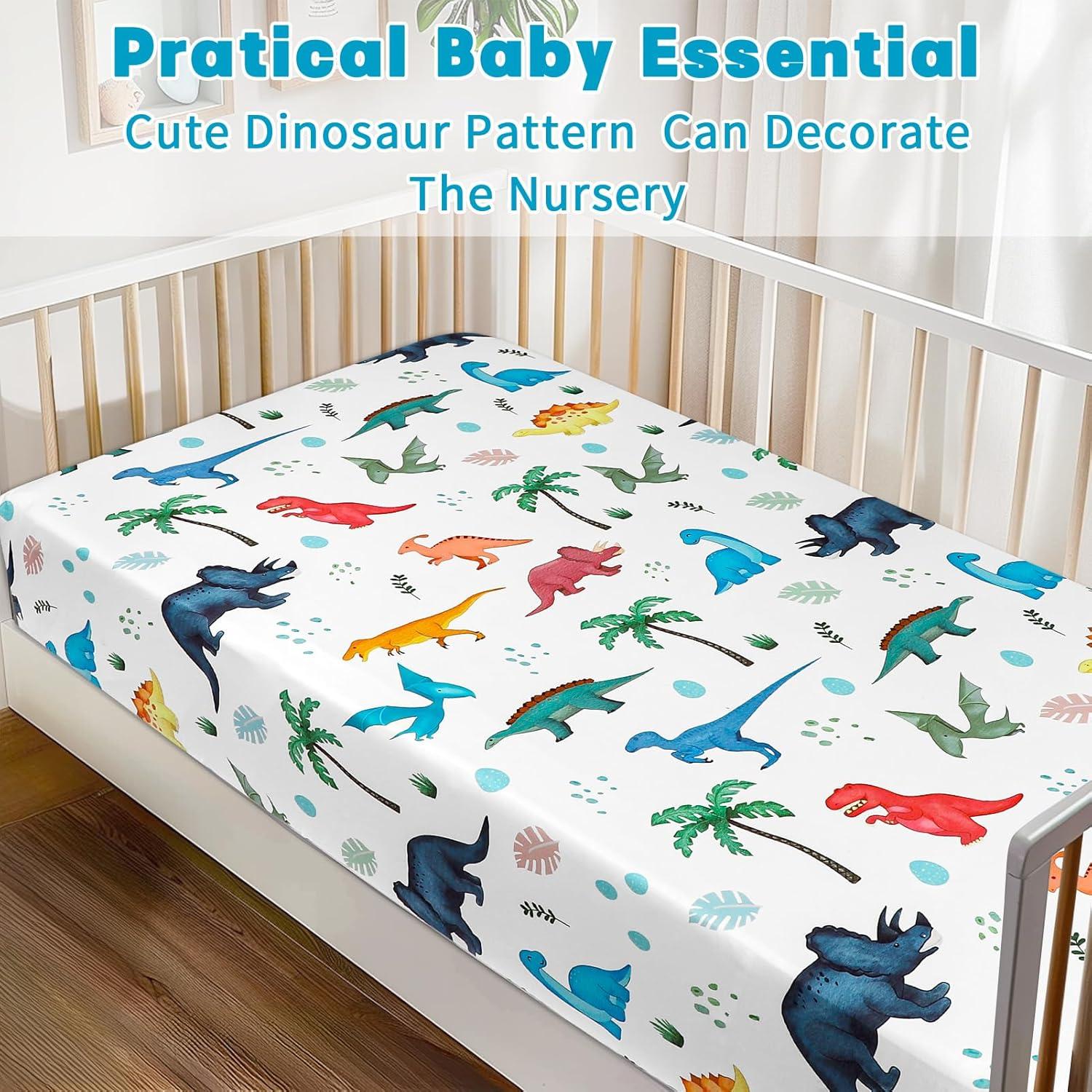 Sábanas ajustables para cuna HNHUAMING 132x71 cm dinosaurio