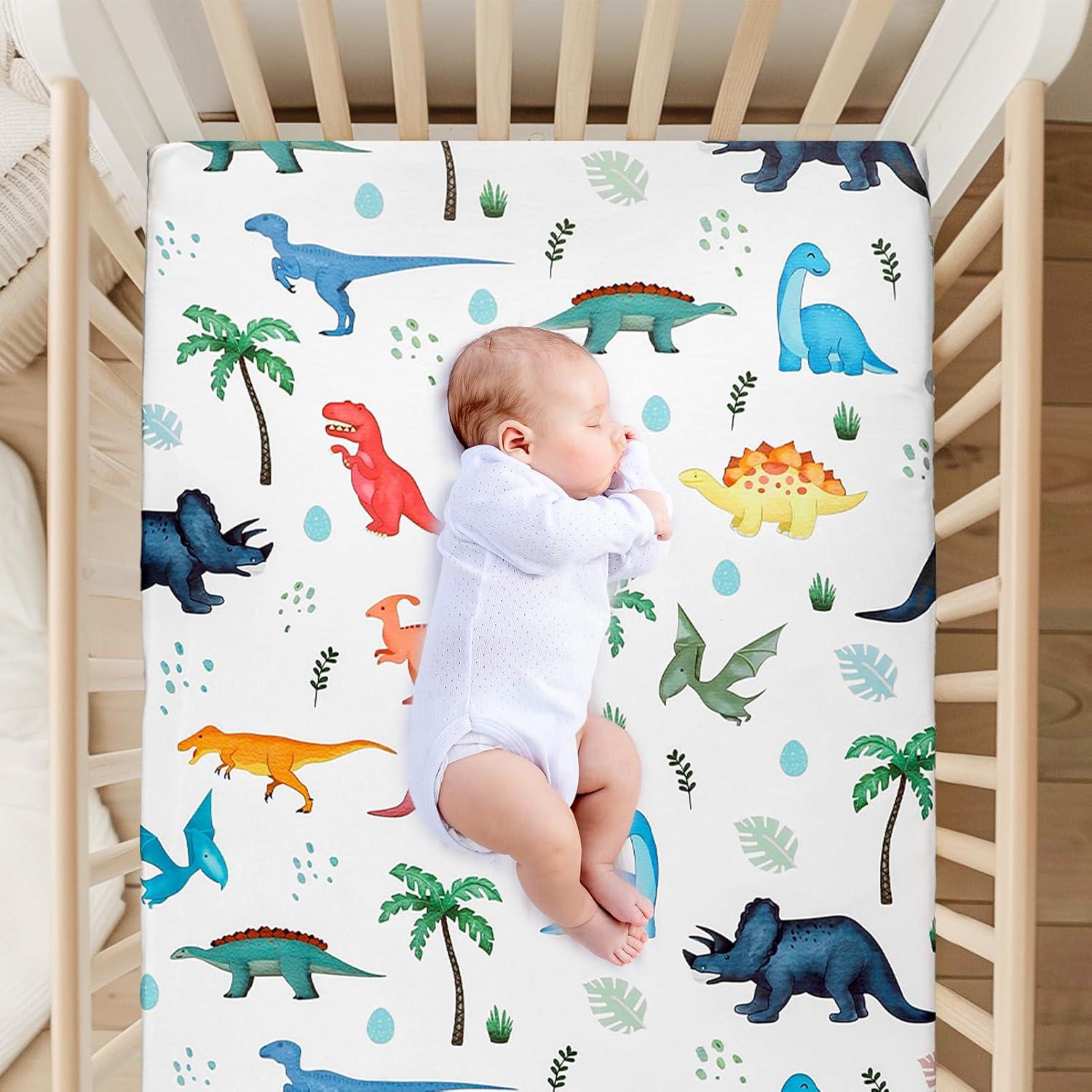 Sábanas ajustables para cuna HNHUAMING 132x71 cm dinosaurio